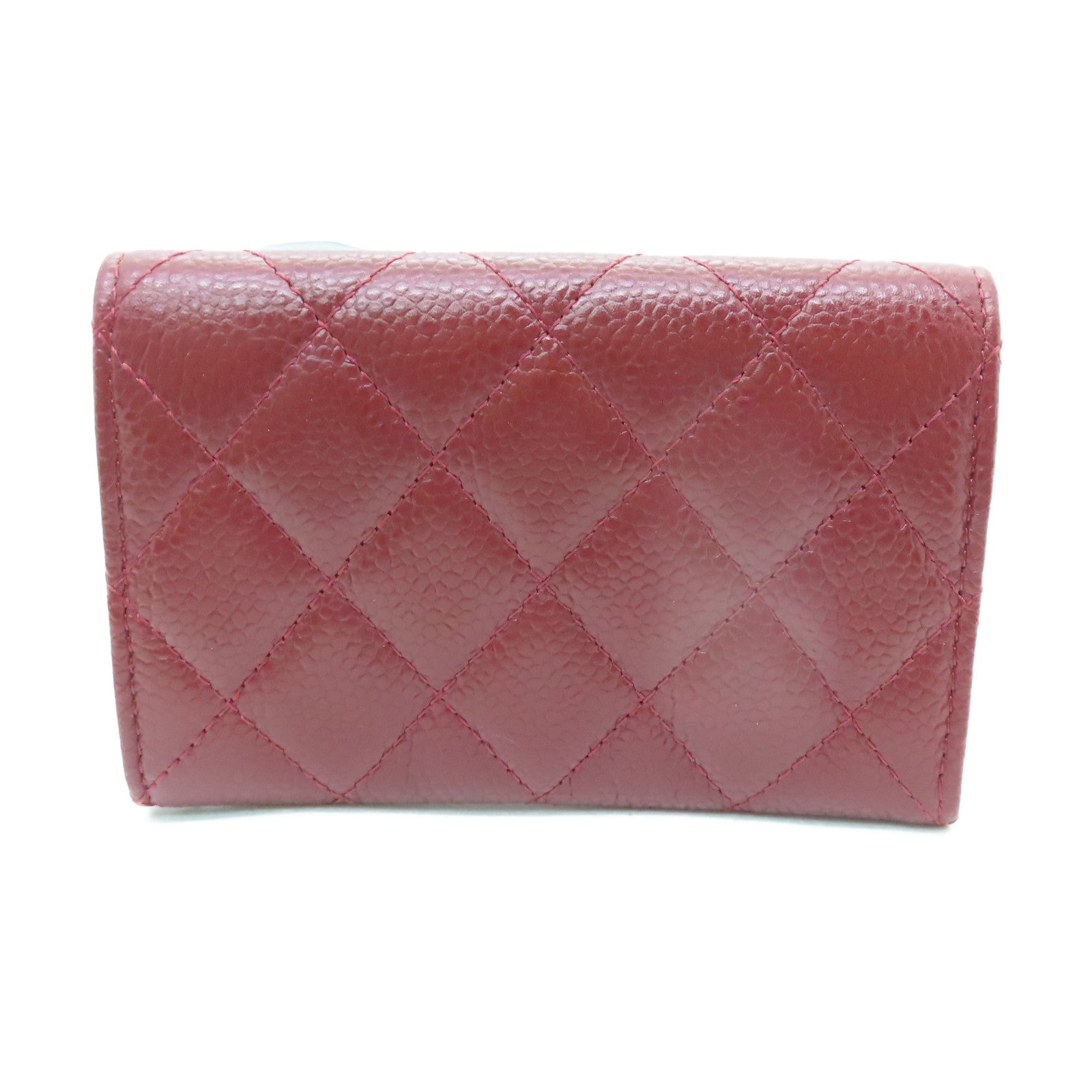 CHANEL 菱格Caviar皮革Card Case銀扣卡片套紅色