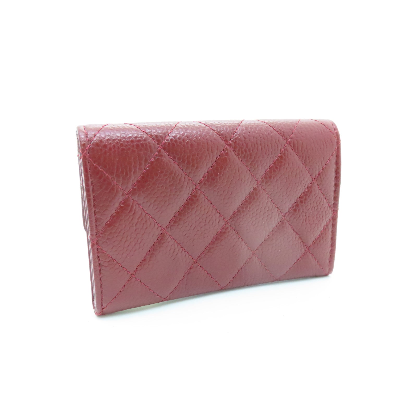 CHANEL 菱格Caviar皮革Card Case銀扣卡片套紅色