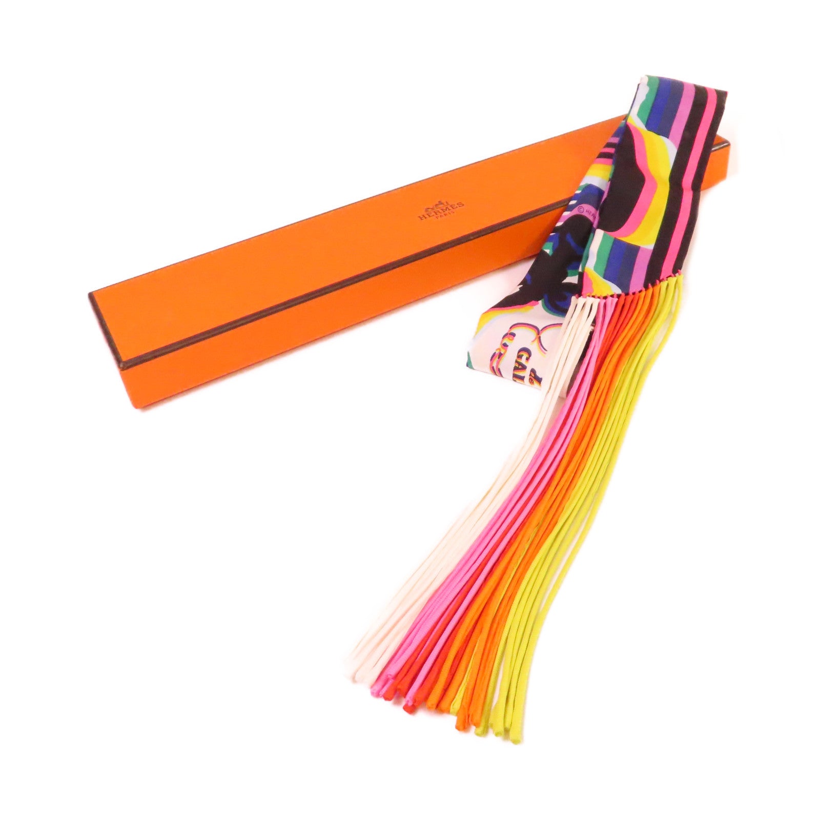 HERMES 絲質Twilly Scarf絲巾黑色/彩色