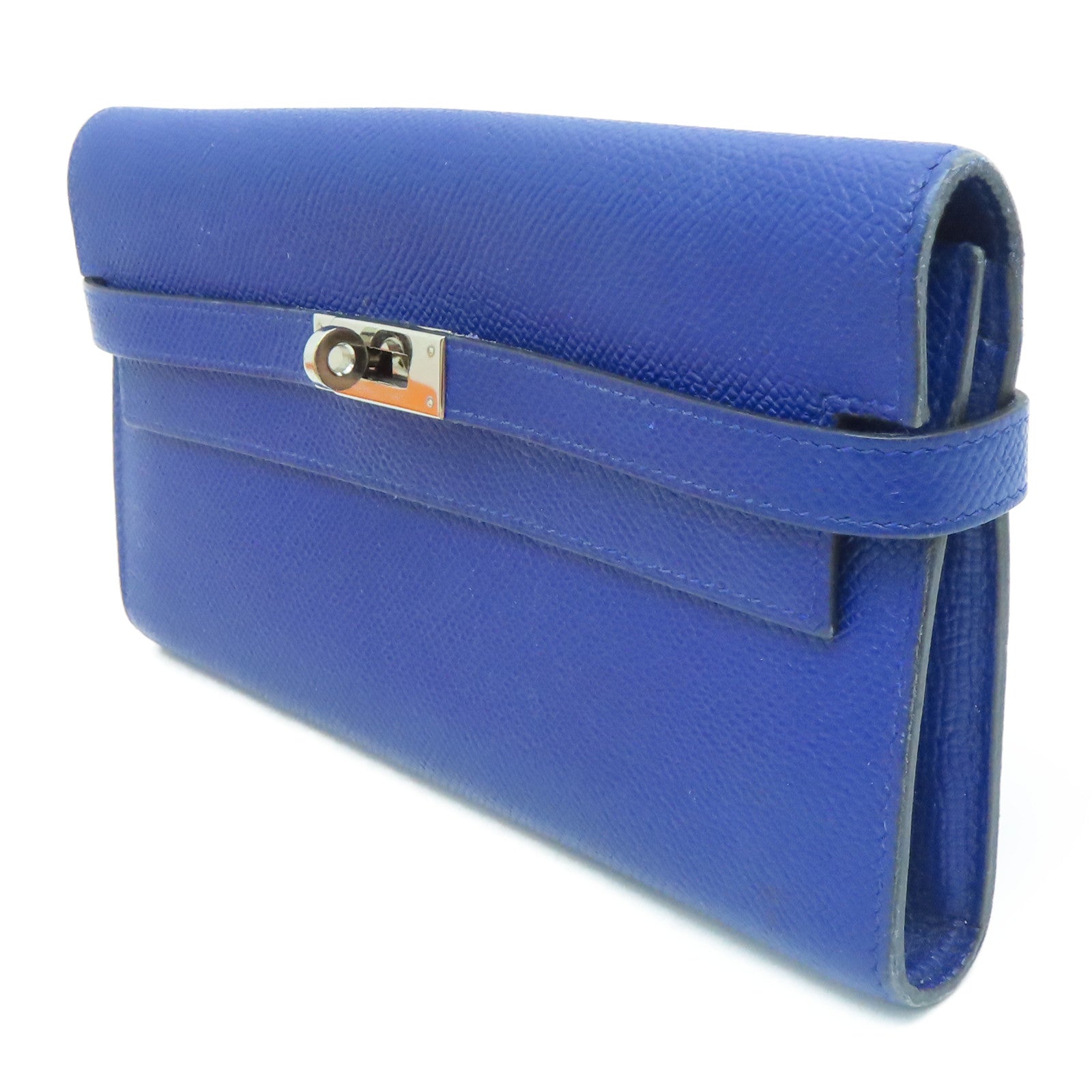 HERMES 【激減優惠】Epsom皮革Kelly Wallet銀扣長銀包藍色Blue Saphir