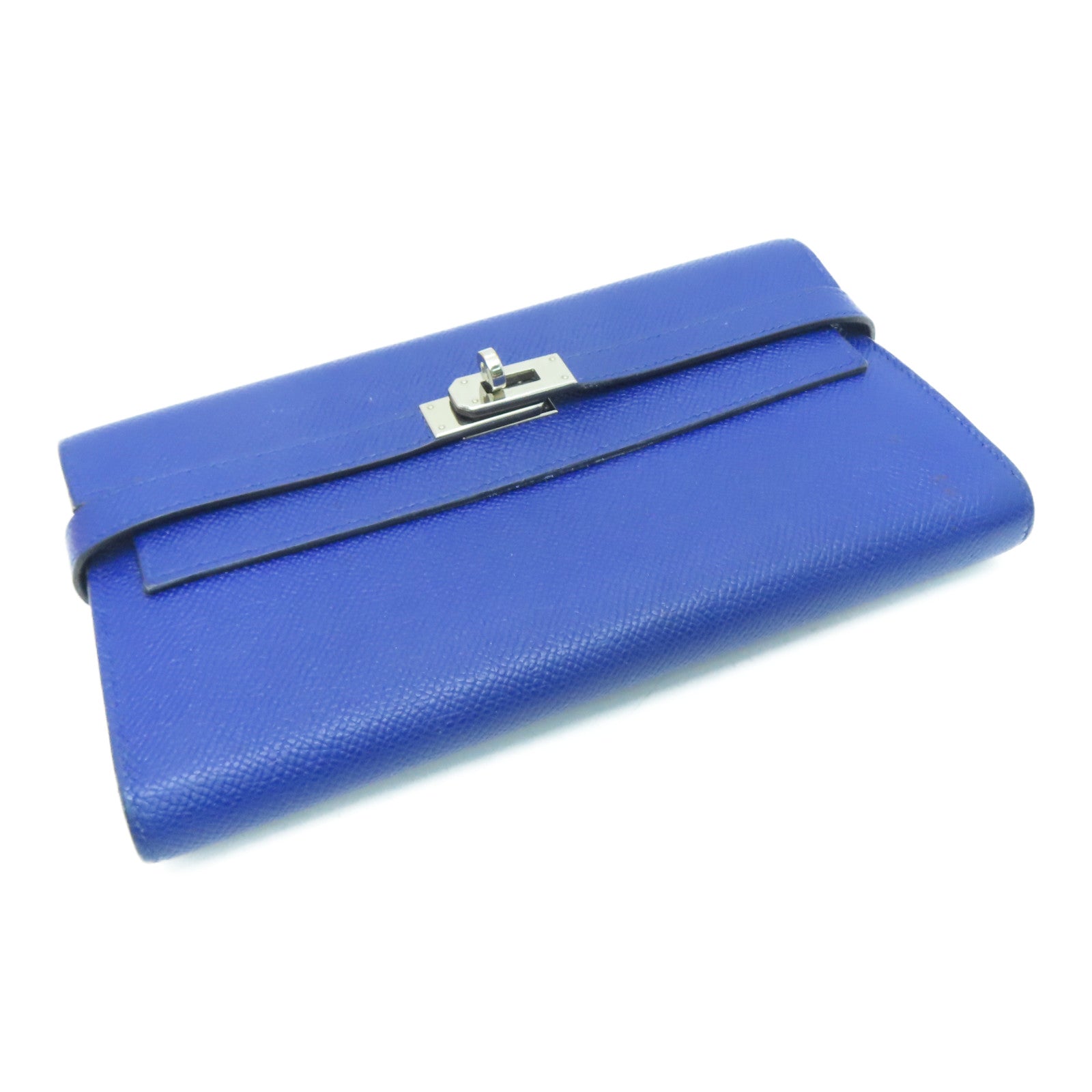 HERMES 【激減優惠】Epsom皮革Kelly Wallet銀扣長銀包藍色Blue Saphir