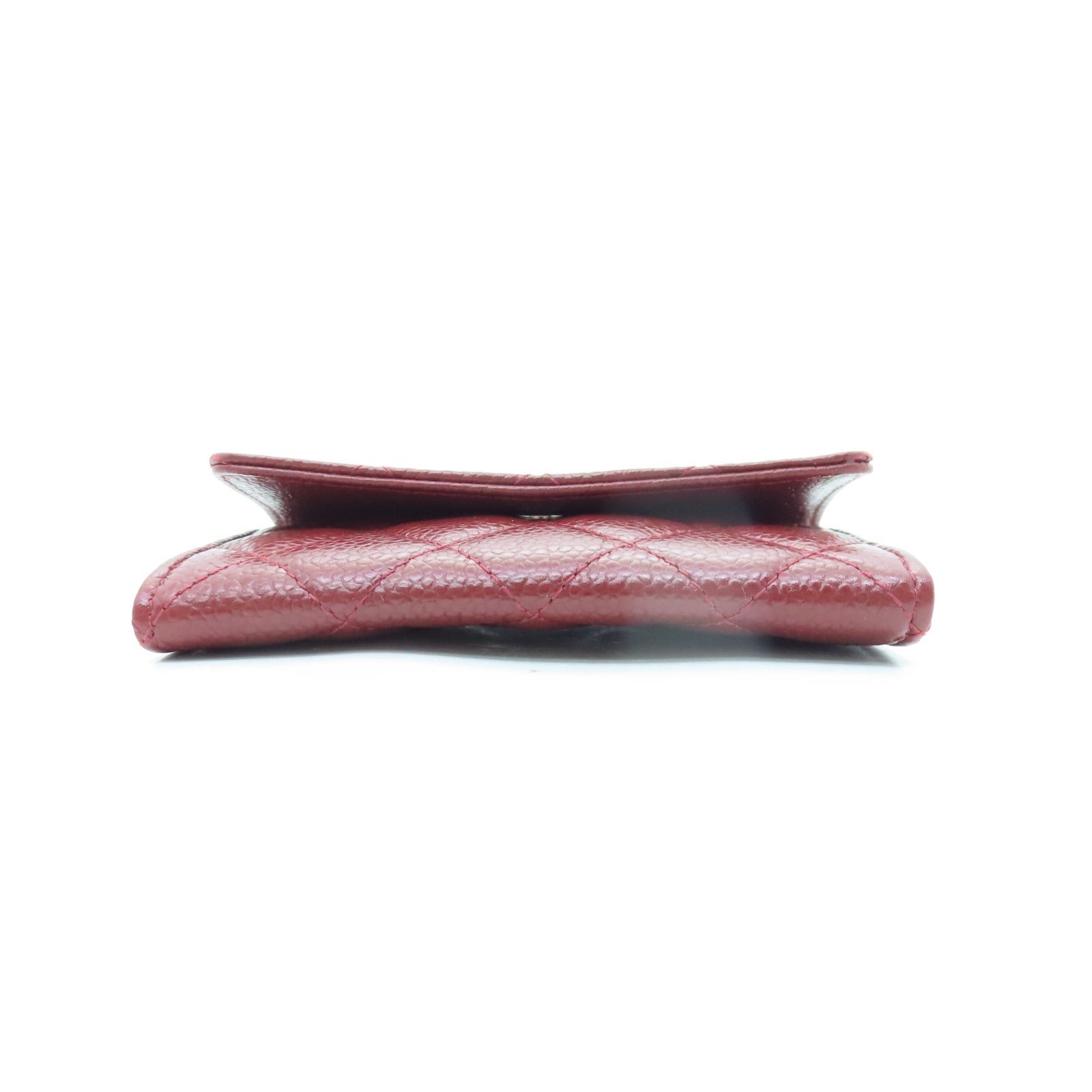 CHANEL 菱格Caviar皮革Card Case銀扣卡片套紅色