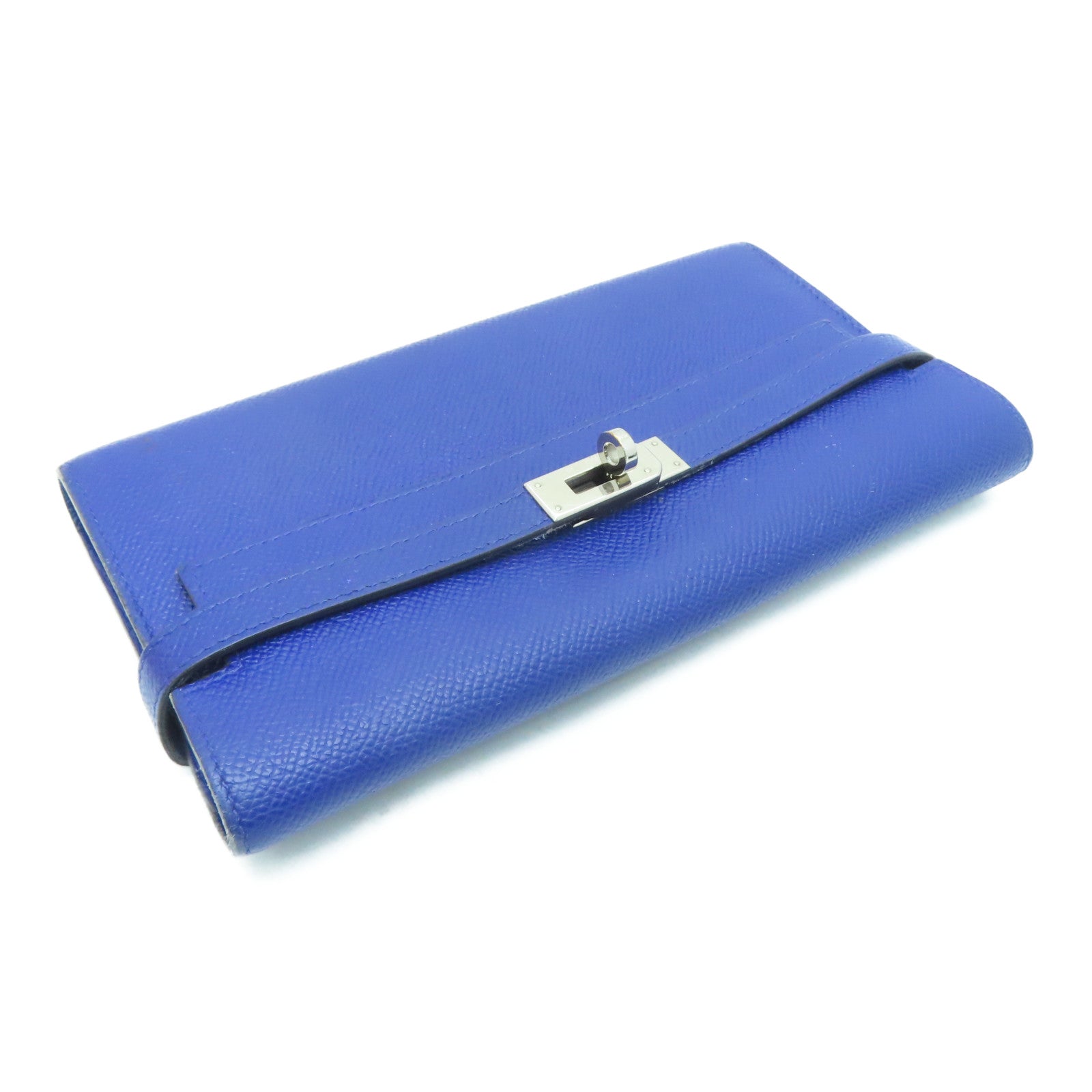 HERMES 【激減優惠】Epsom皮革Kelly Wallet銀扣長銀包藍色Blue Saphir