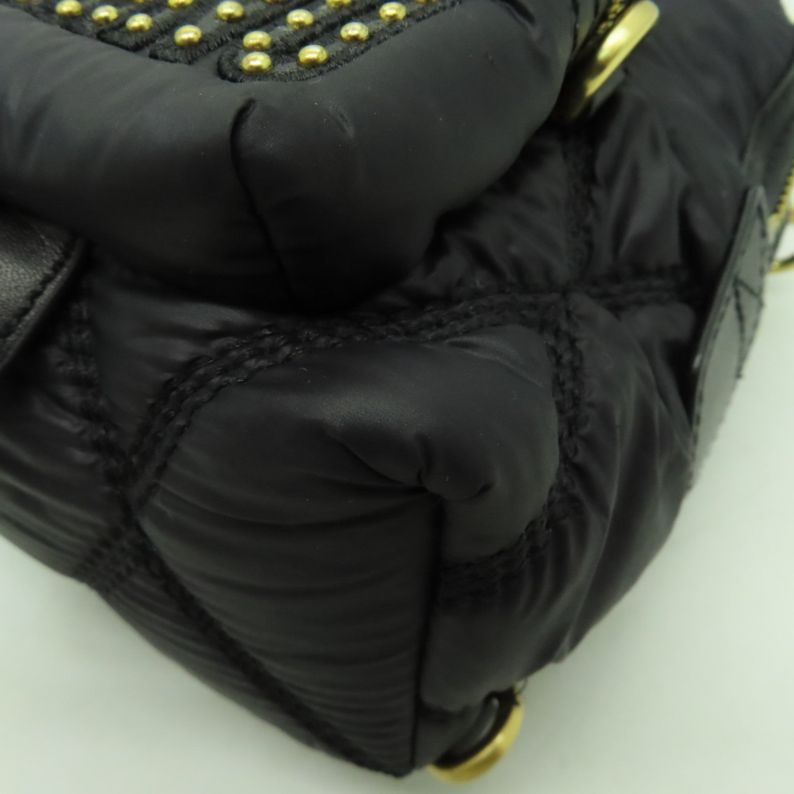 MOSCHINO 菱格尼龍Mini Backpack金扣背包黑色