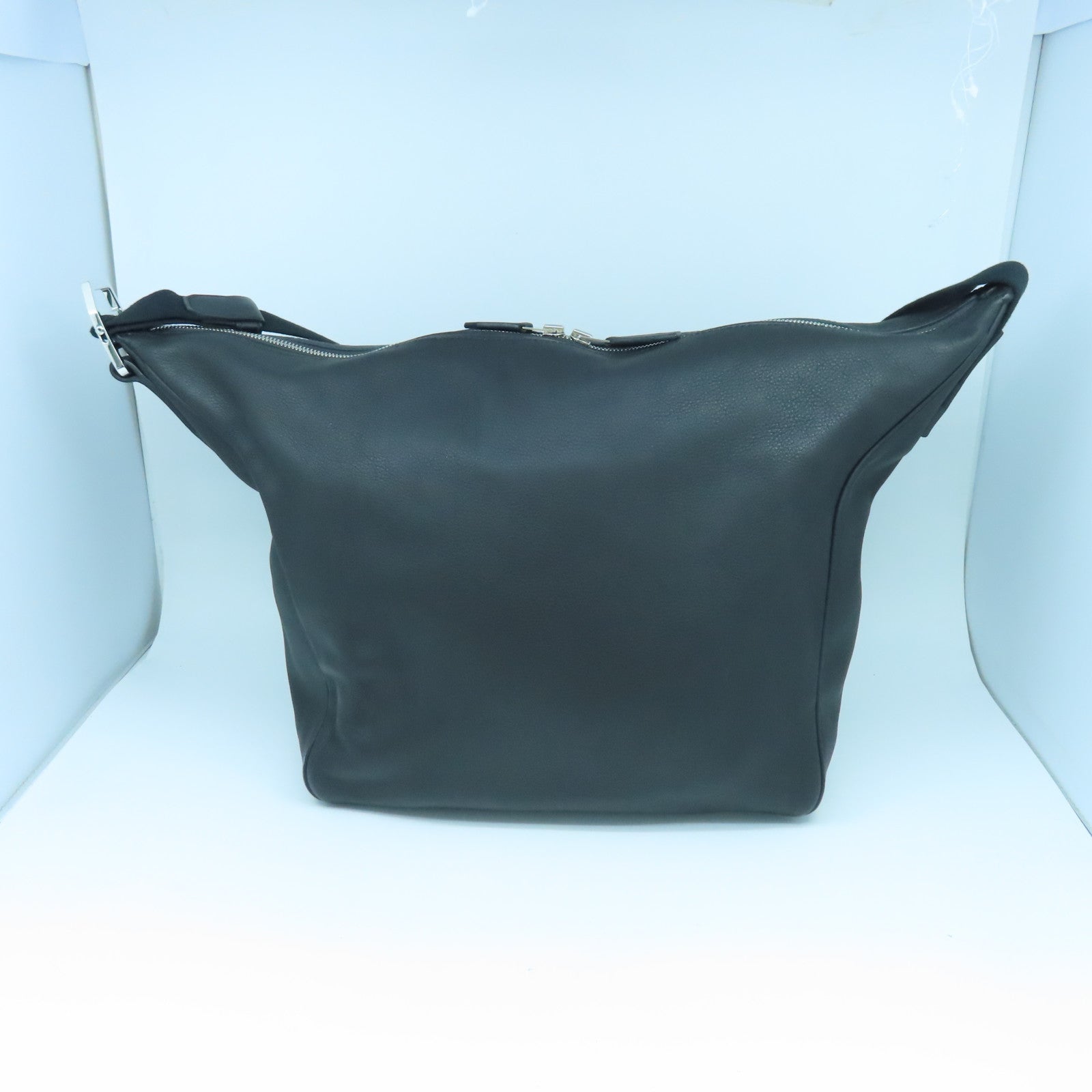 HERMES Leather Cristobal Cityslide Silver Buckle Shoulder Bag Black