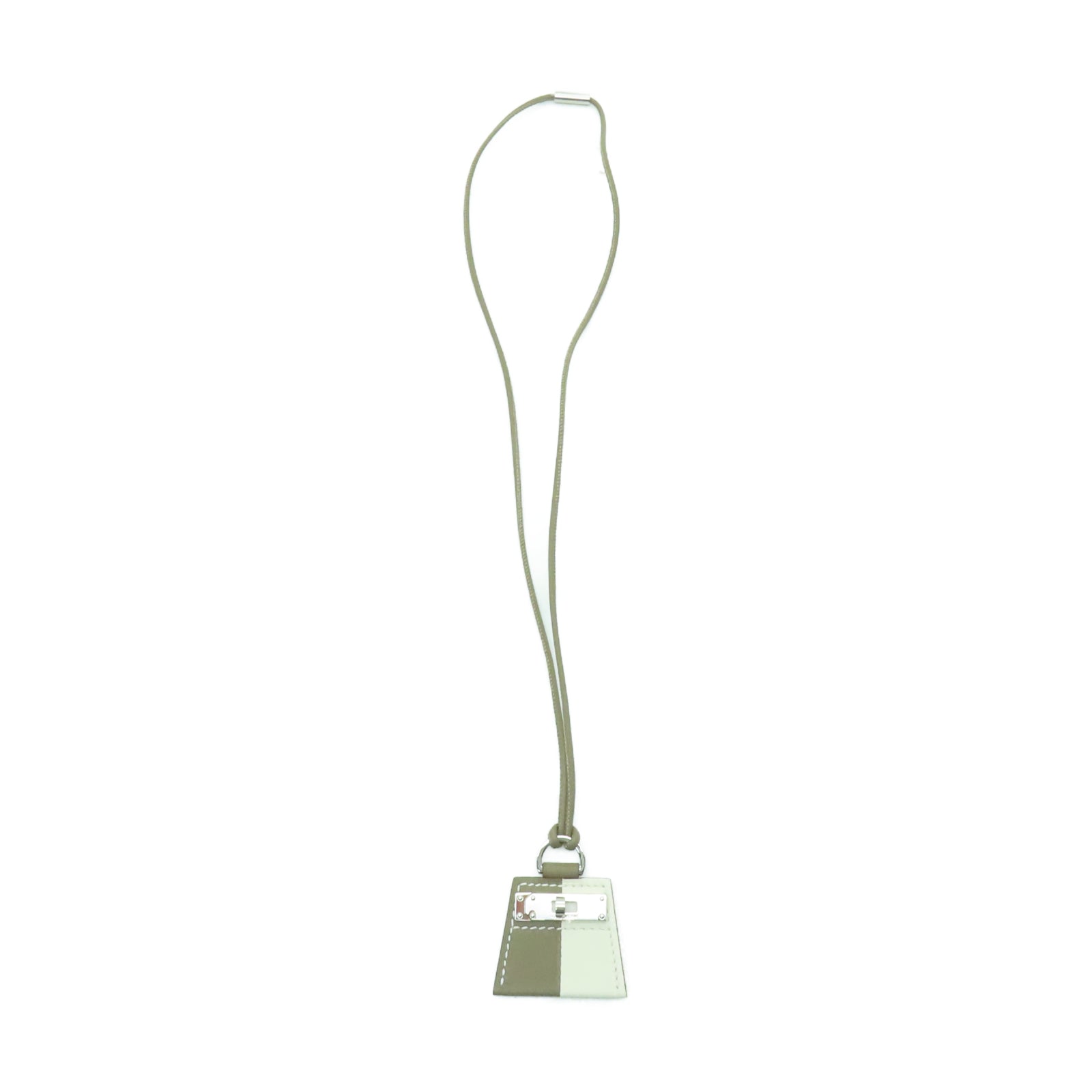 HERMES Swift皮革Necklace銀扣項鏈Etoupe大象灰色/Nata奶油白色
