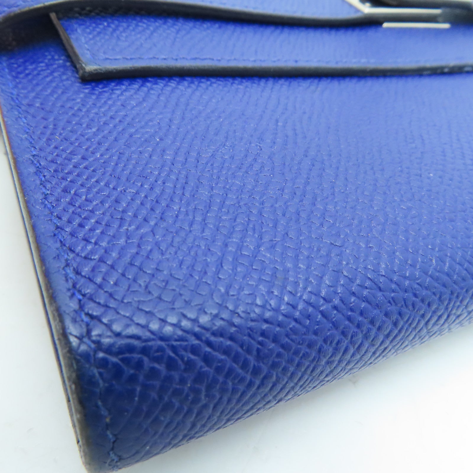 HERMES 【激減優惠】Epsom皮革Kelly Wallet銀扣長銀包藍色Blue Saphir