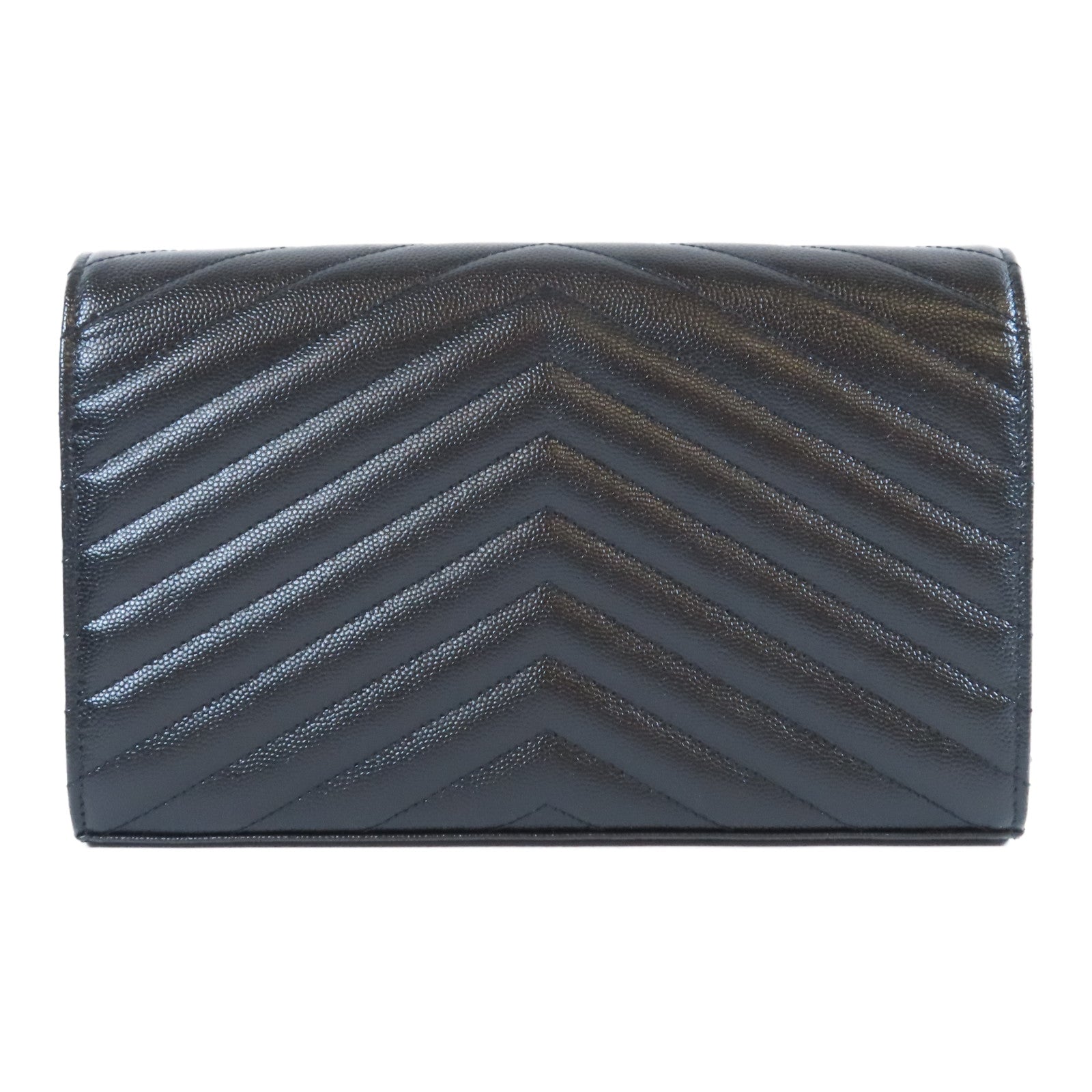 SAINT LAURENT 牛皮皮革Wallet On Chain銀扣鏈帶肩背袋黑色