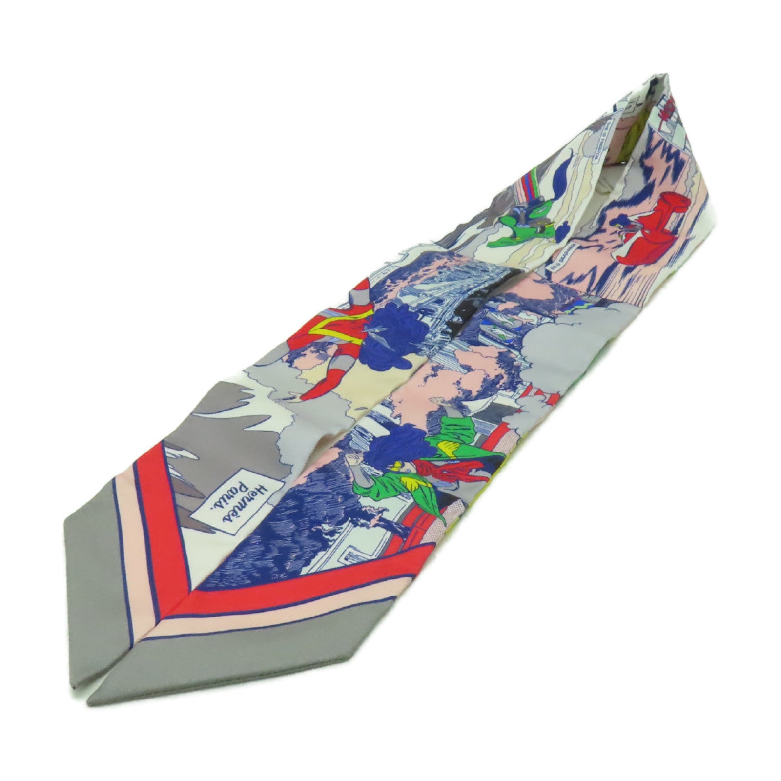 HERMES 絲質Twilly絲巾灰色/粉紅色