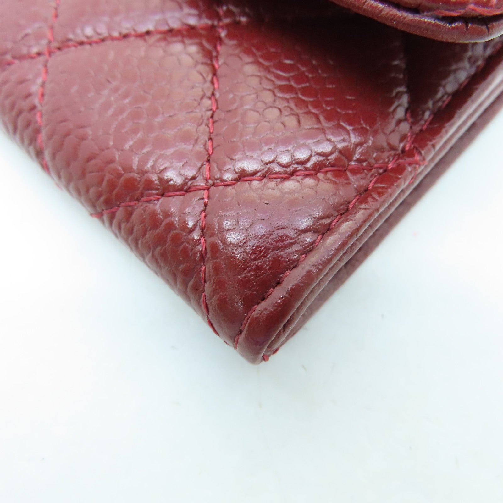 CHANEL 菱格Caviar皮革Card Case銀扣卡片套紅色