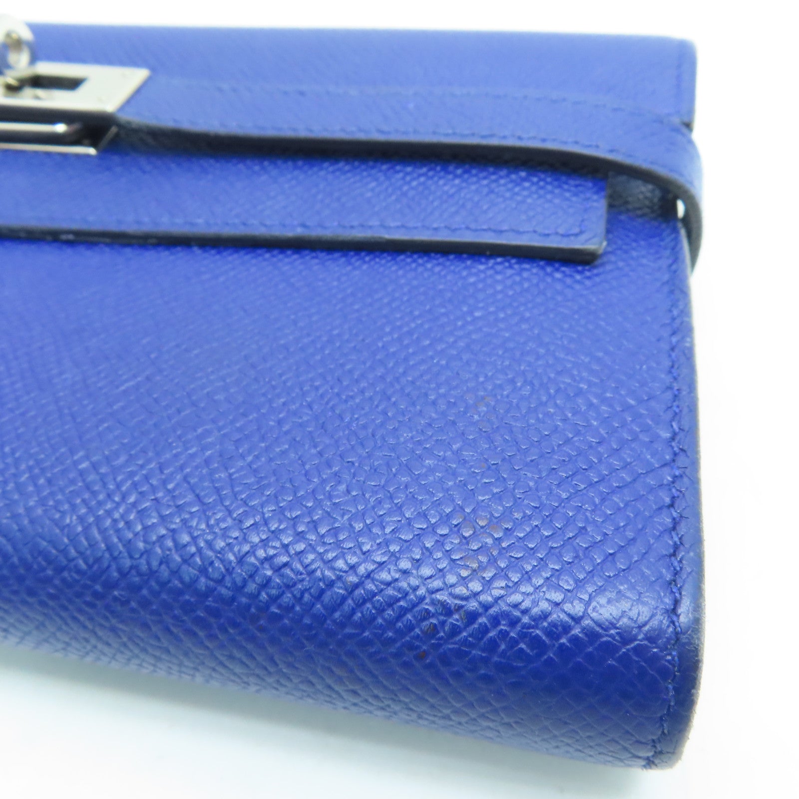 HERMES 【激減優惠】Epsom皮革Kelly Wallet銀扣長銀包藍色Blue Saphir