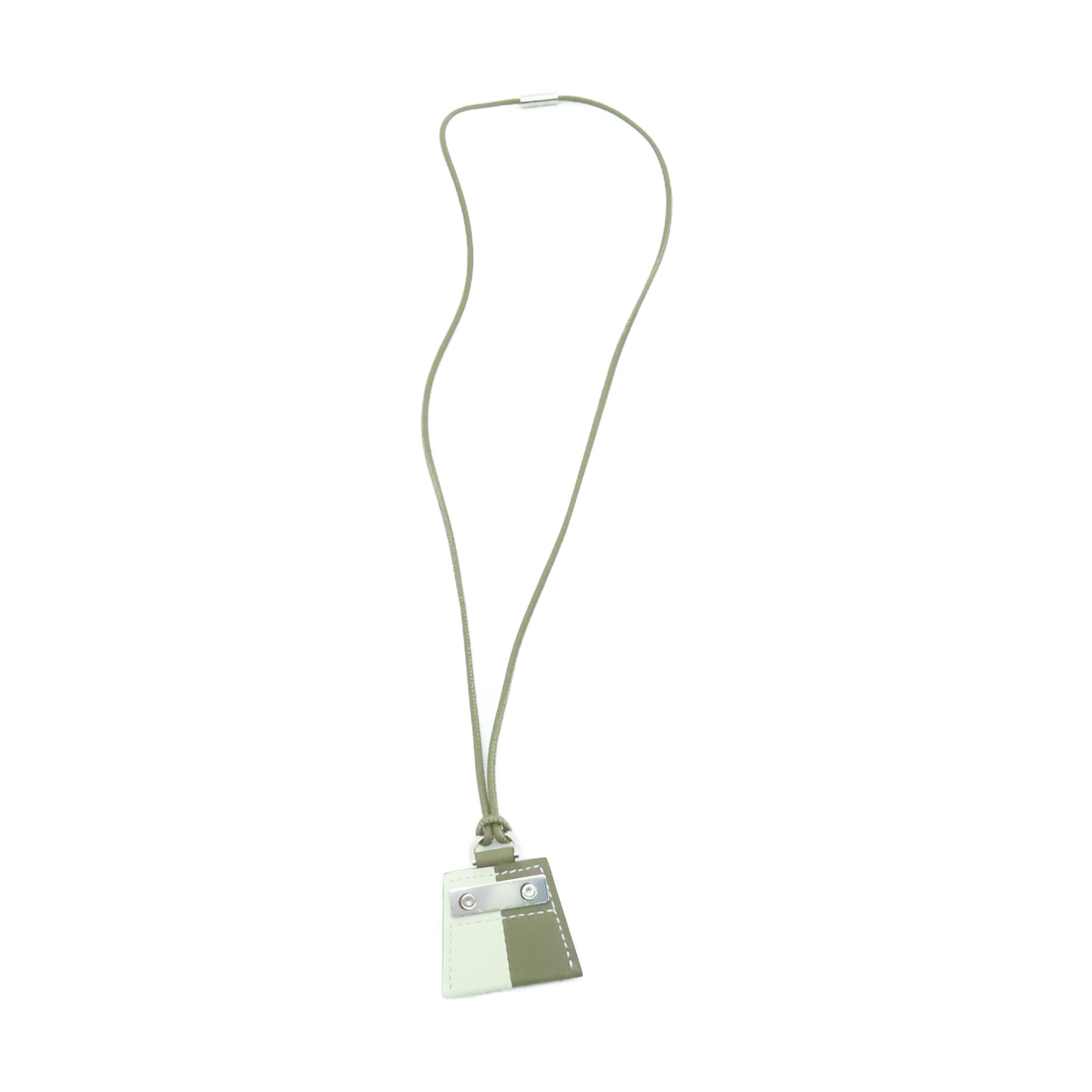 HERMES Swift皮革Necklace銀扣項鏈Etoupe大象灰色/Nata奶油白色