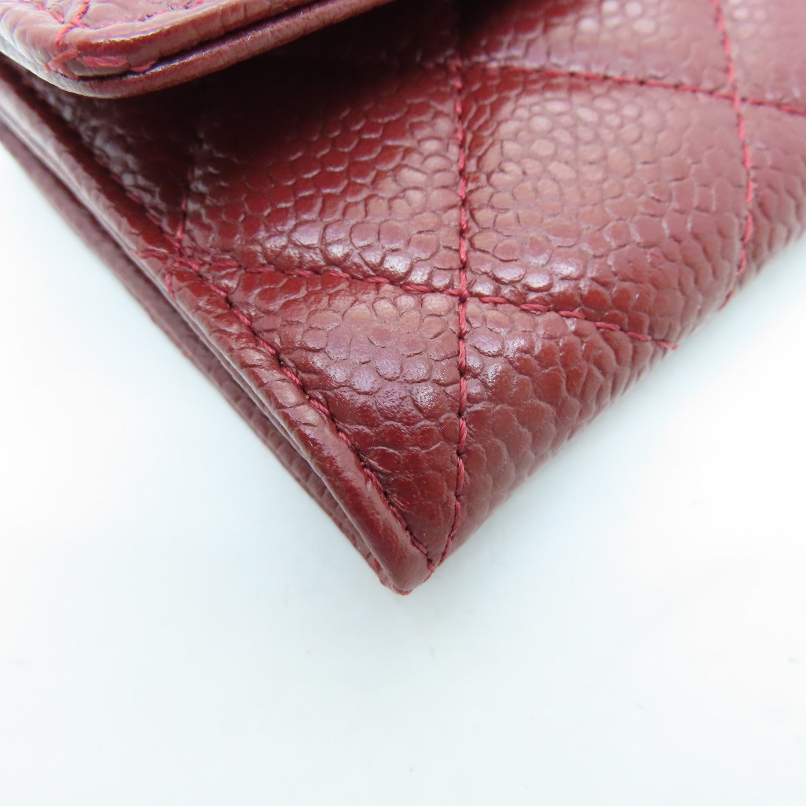 CHANEL 菱格Caviar皮革Card Case銀扣卡片套紅色