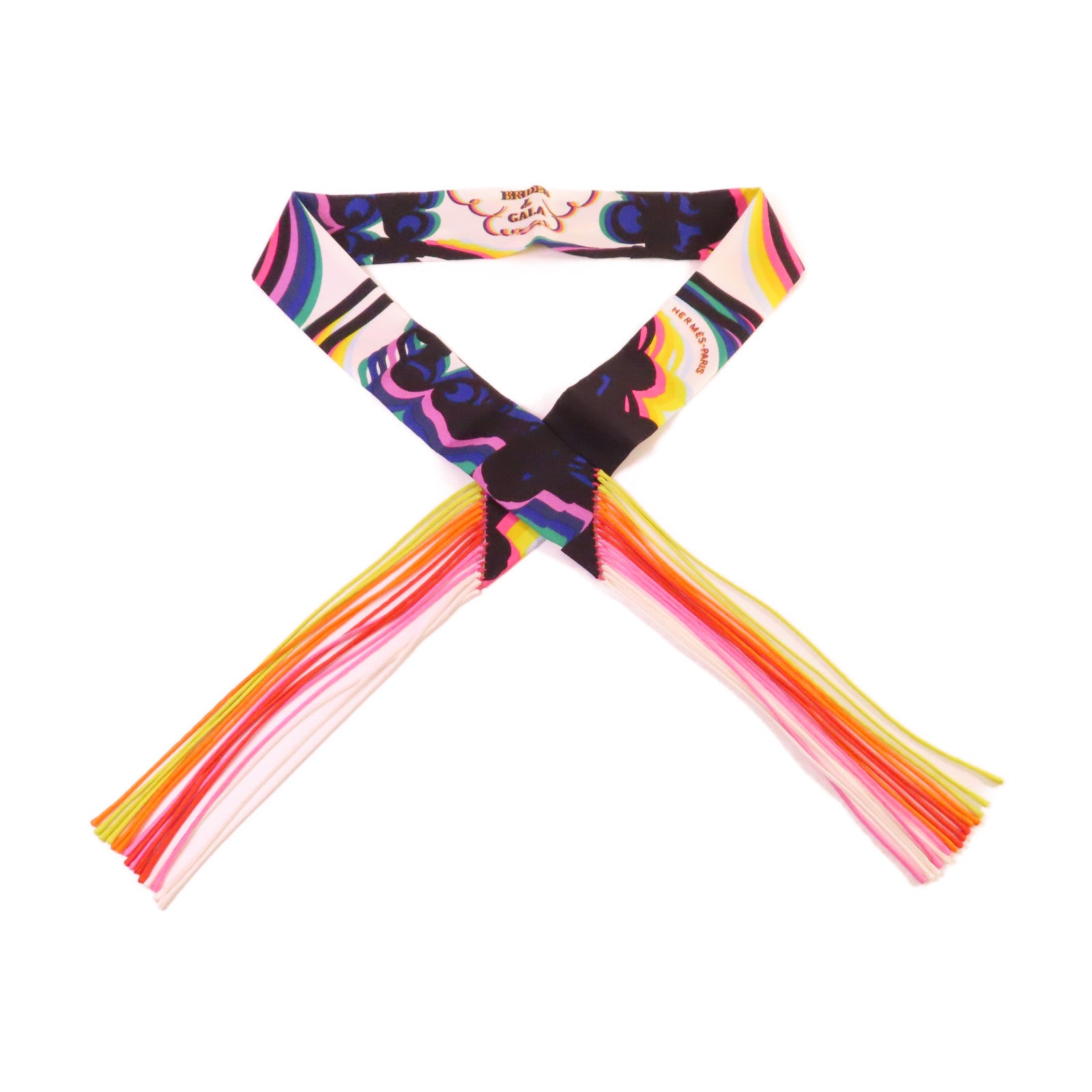 HERMES 絲質Twilly Scarf絲巾黑色/彩色