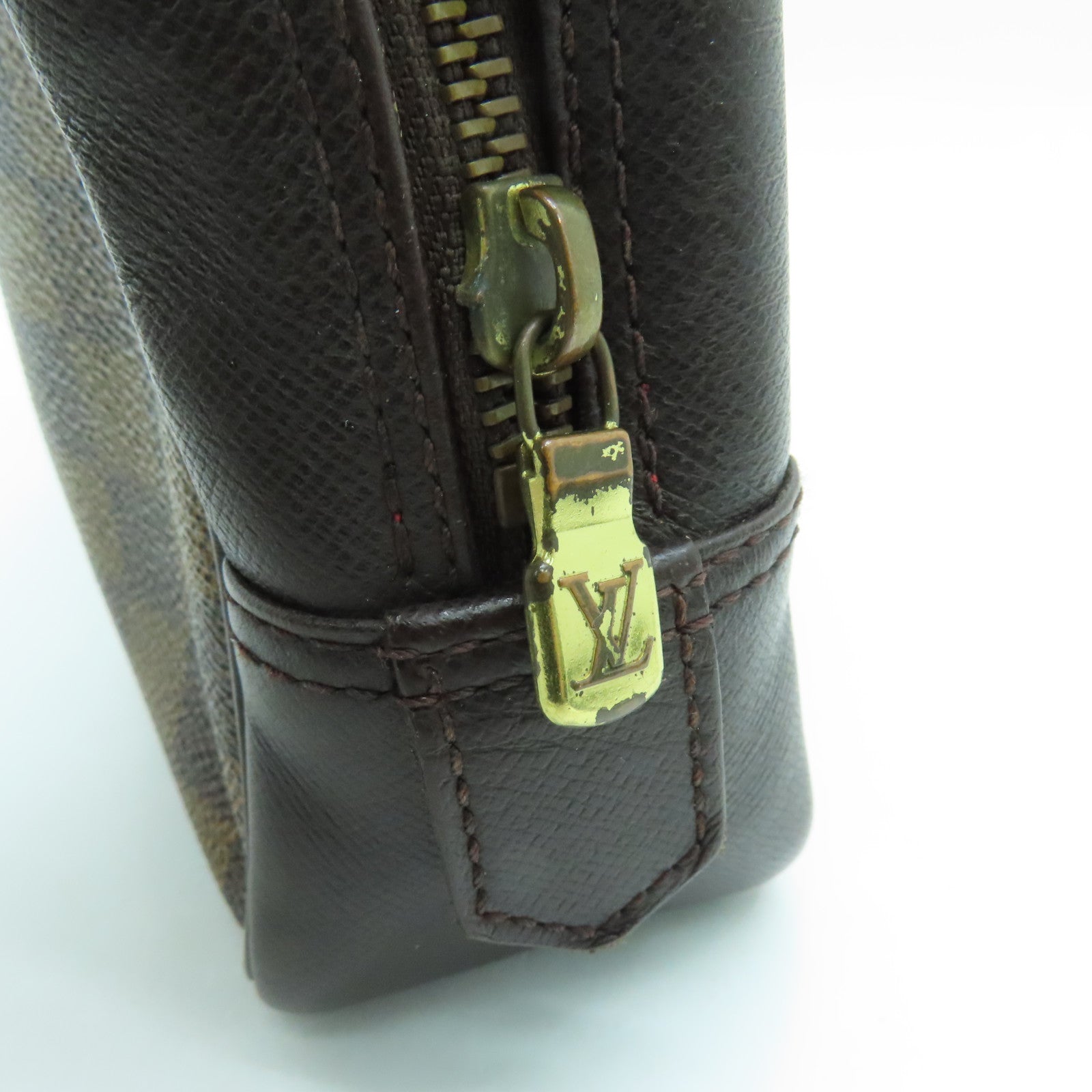 LOUIS VUITTON Damier塗層帆布Trousse Toilteet 金扣手提包啡色