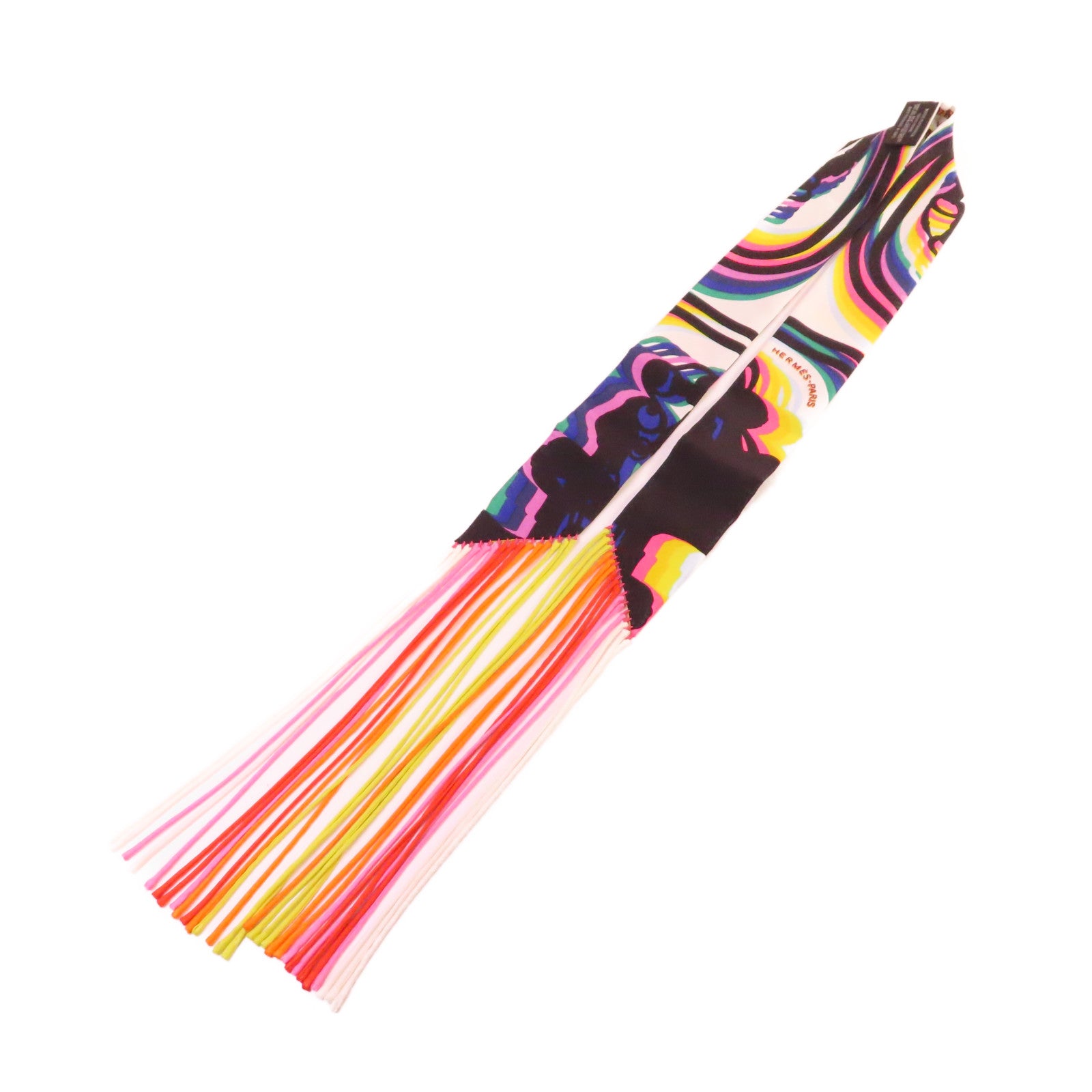 HERMES 絲質Twilly Scarf絲巾黑色/彩色
