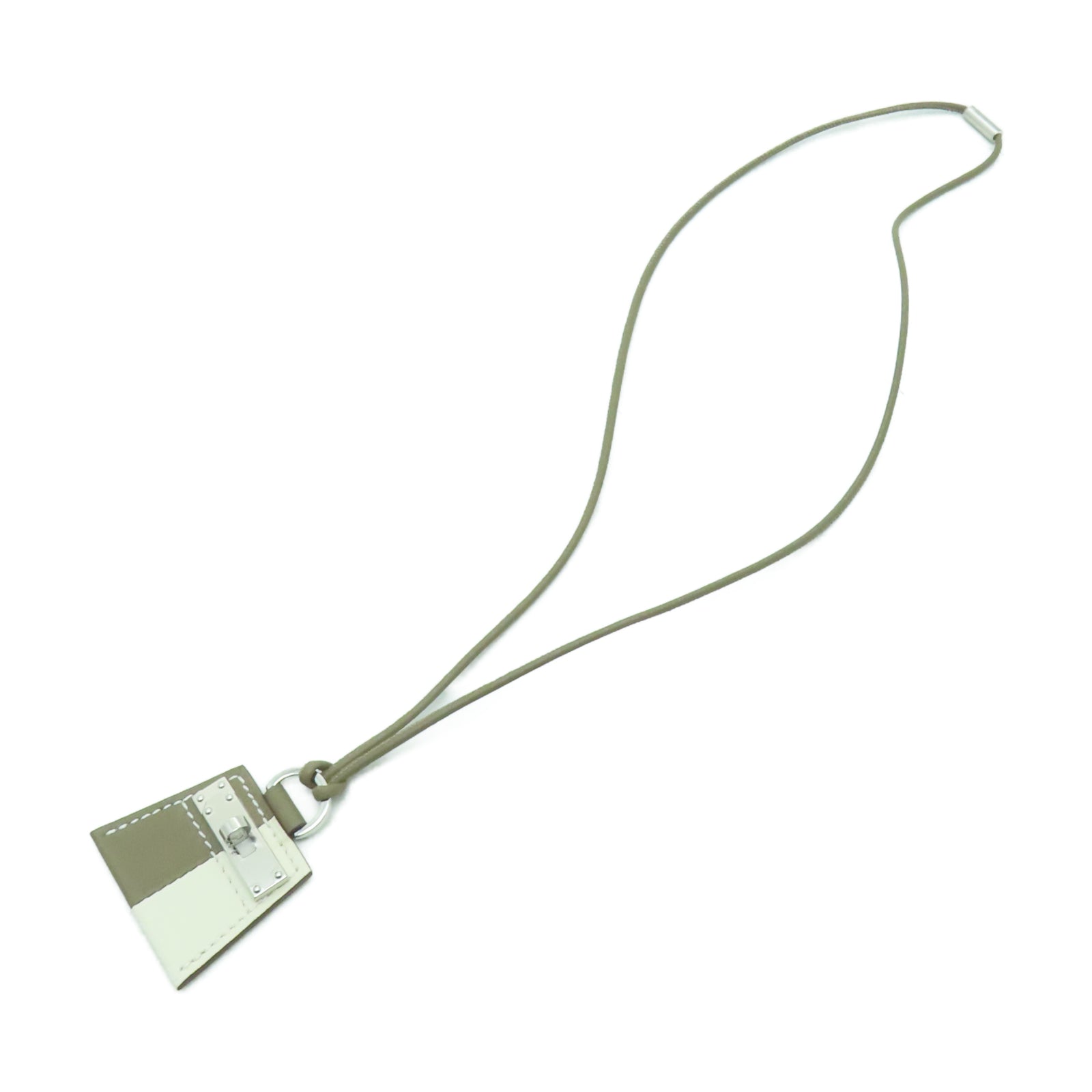 HERMES Swift皮革Necklace銀扣項鏈Etoupe大象灰色/Nata奶油白色