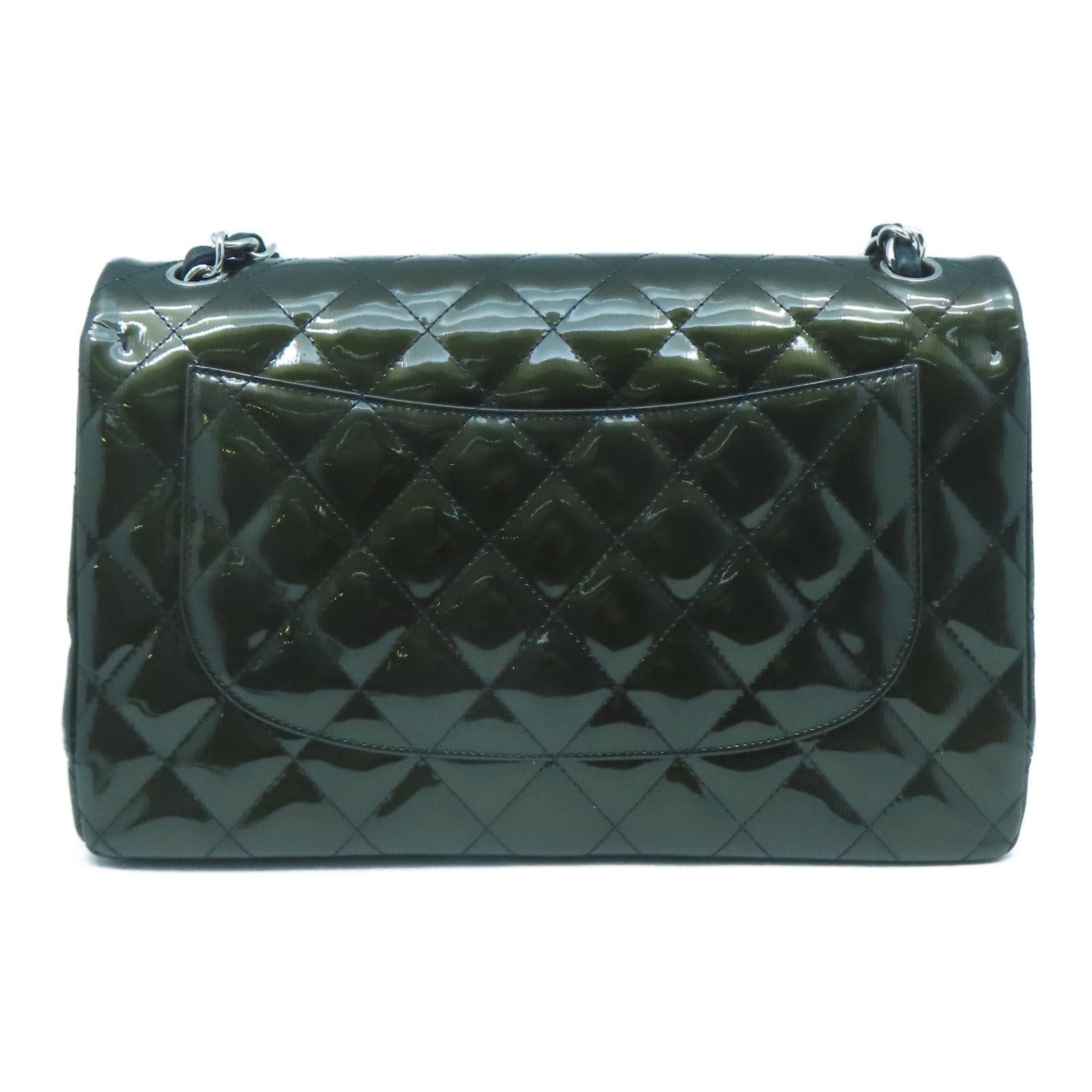 CHANEL 漆皮l皮革Chain Shoulder Bag銀扣鏈帶肩背袋綠色