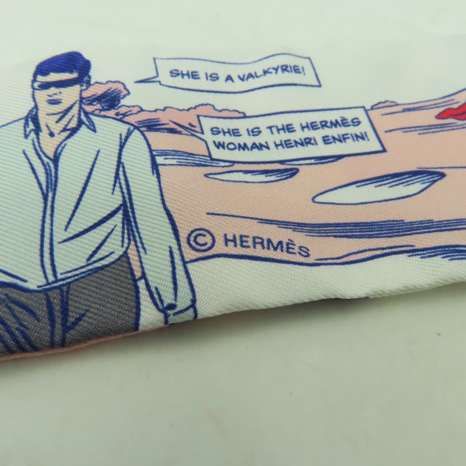 HERMES 絲質Twilly絲巾灰色/粉紅色