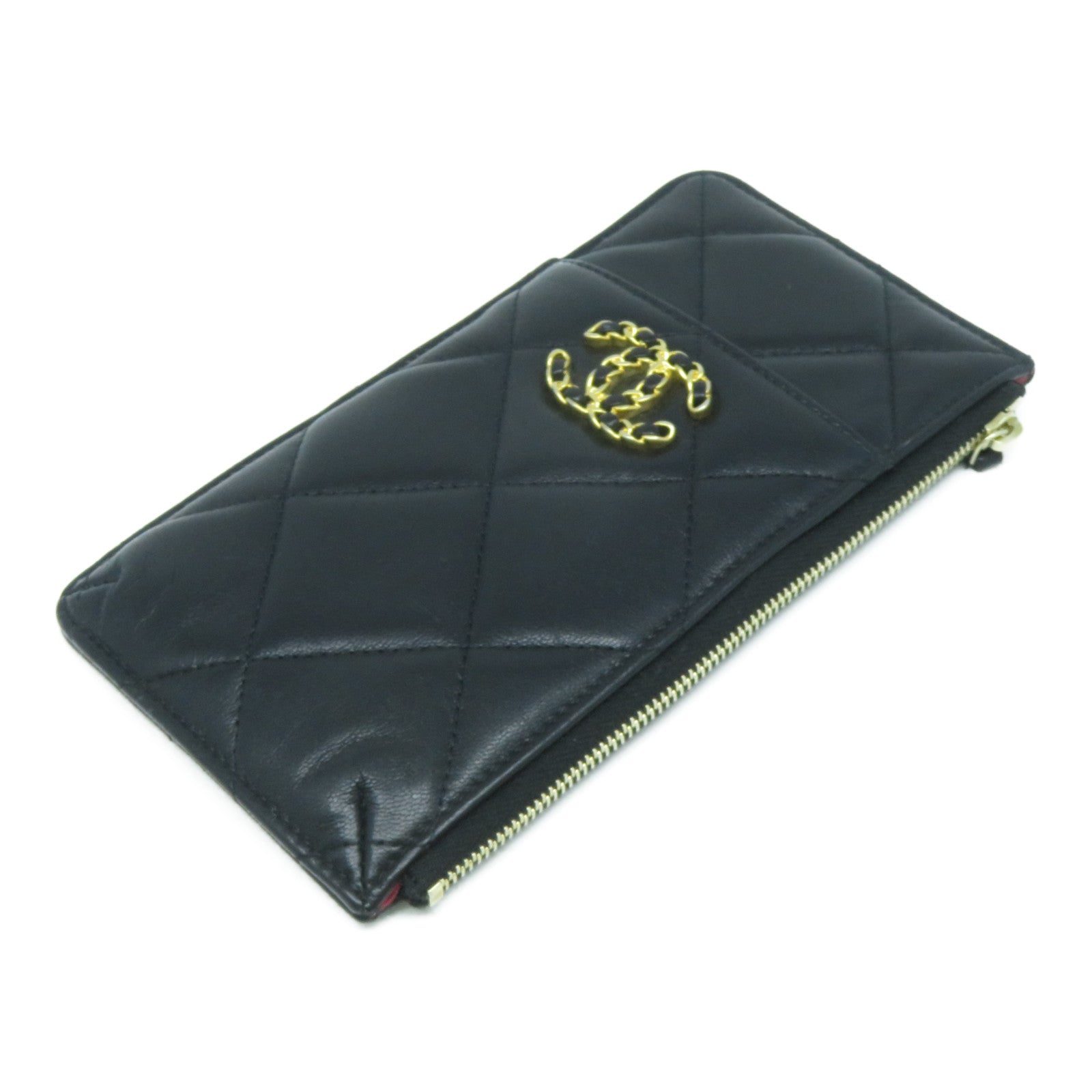 CHANEL 菱格牛皮皮革Pouch金扣手拿包黑色