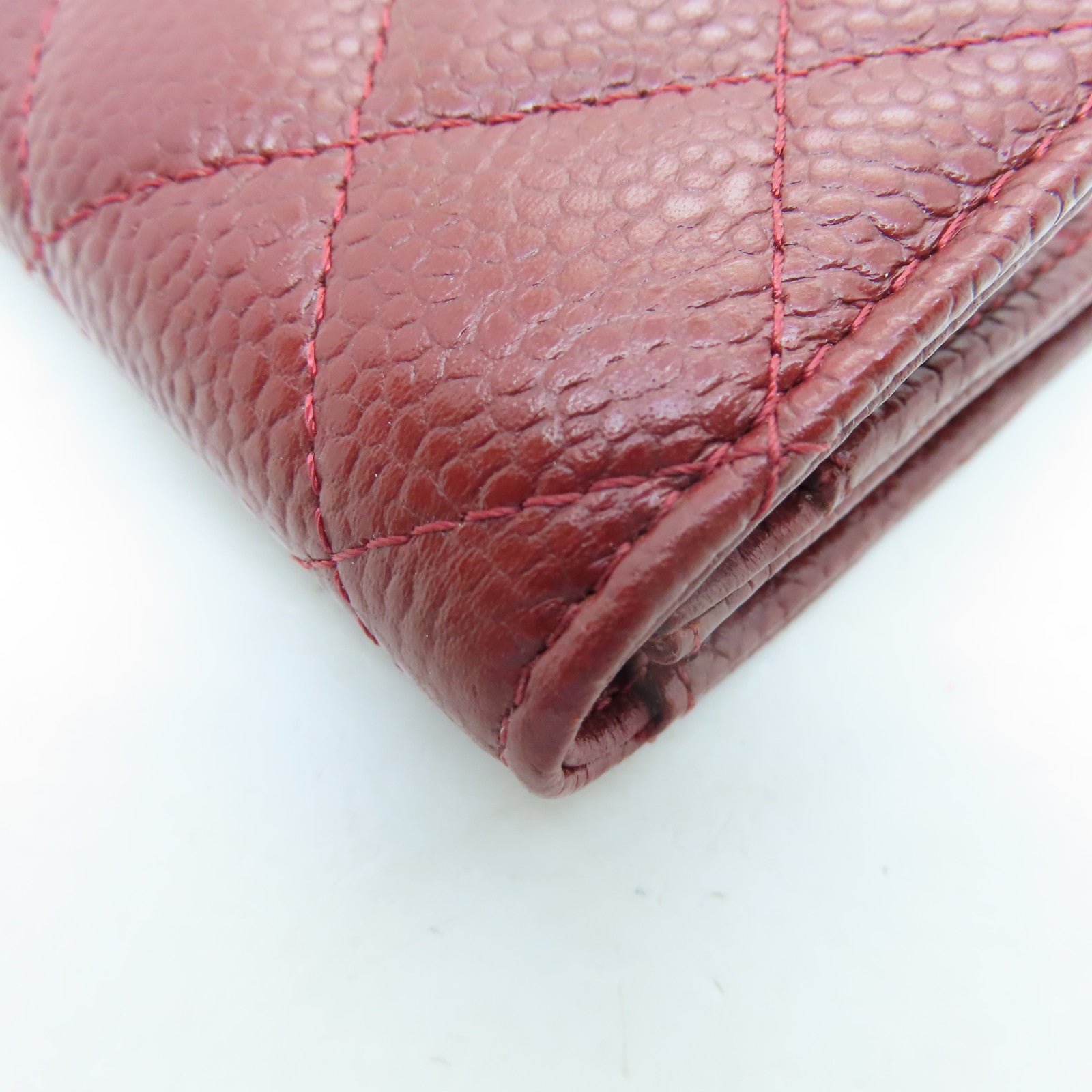 CHANEL 菱格Caviar皮革Card Case銀扣卡片套紅色