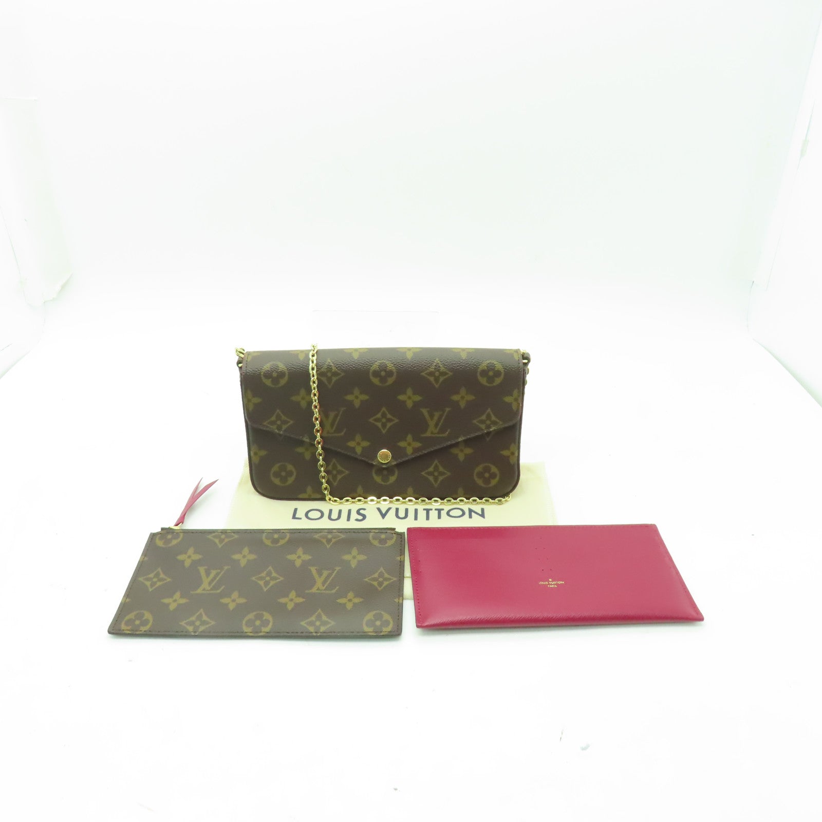 LOUIS VUITTON Monogram Felicie Pochette金扣鏈帶肩背袋棕色
