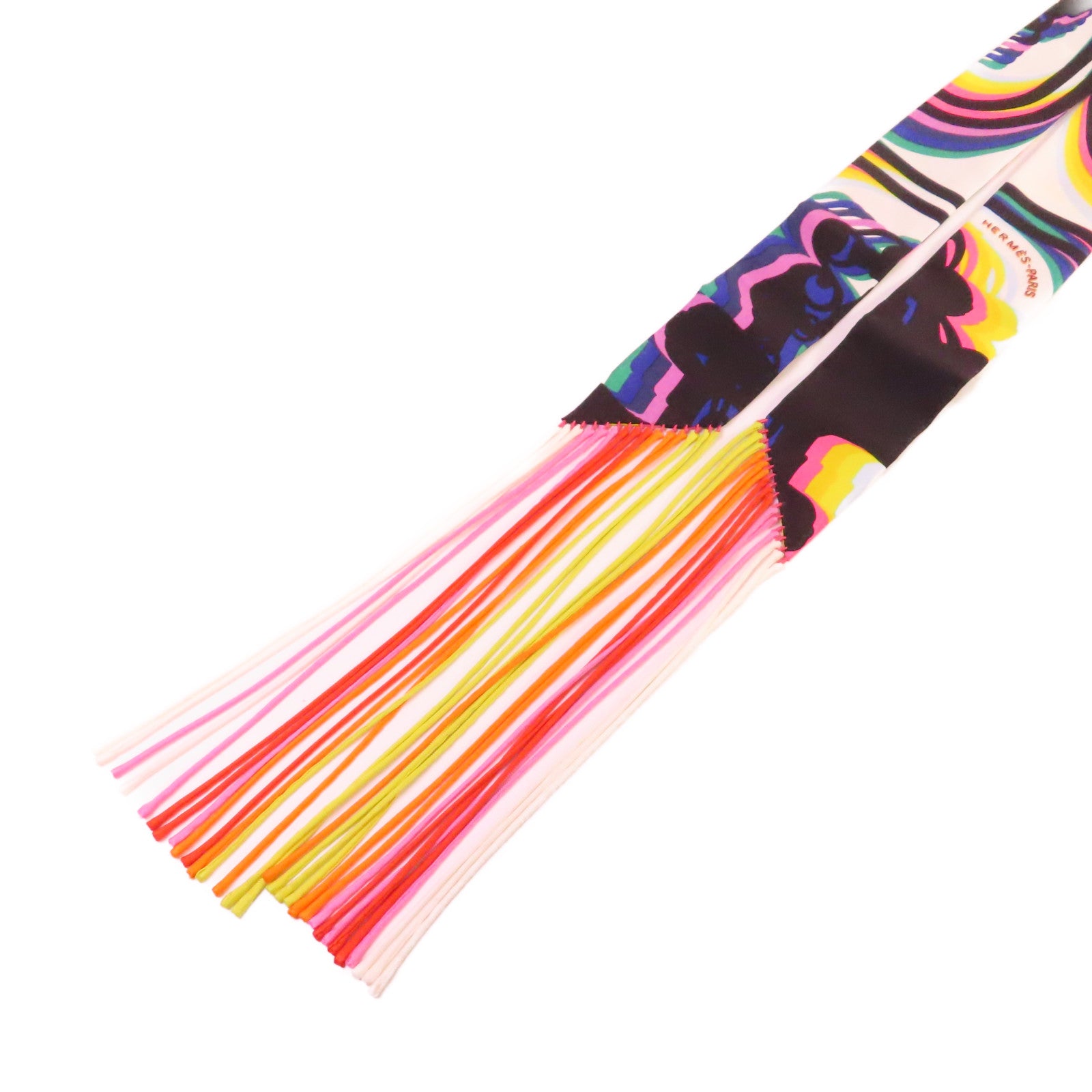 HERMES 絲質Twilly Scarf絲巾黑色/彩色