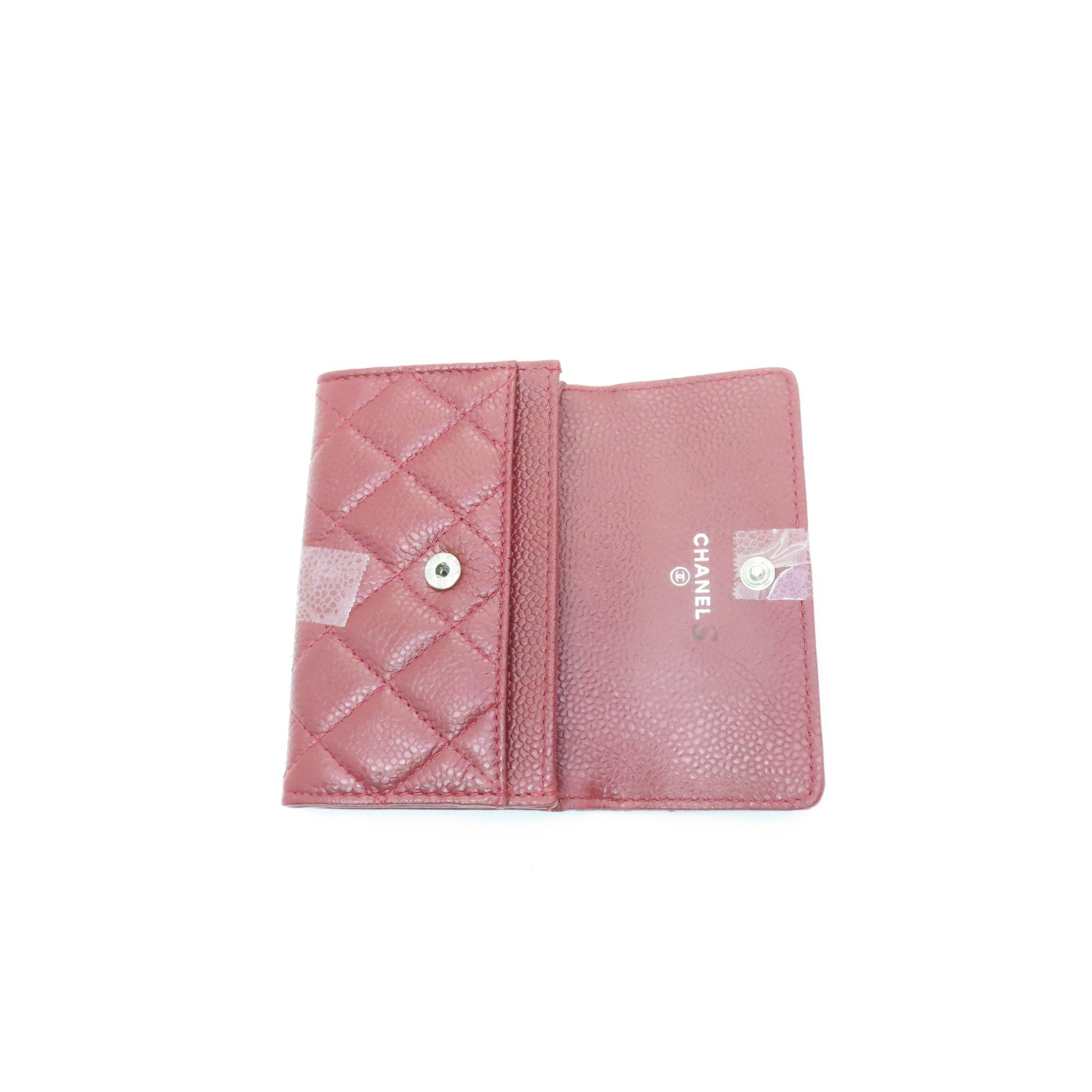 CHANEL 菱格Caviar皮革Card Case銀扣卡片套紅色