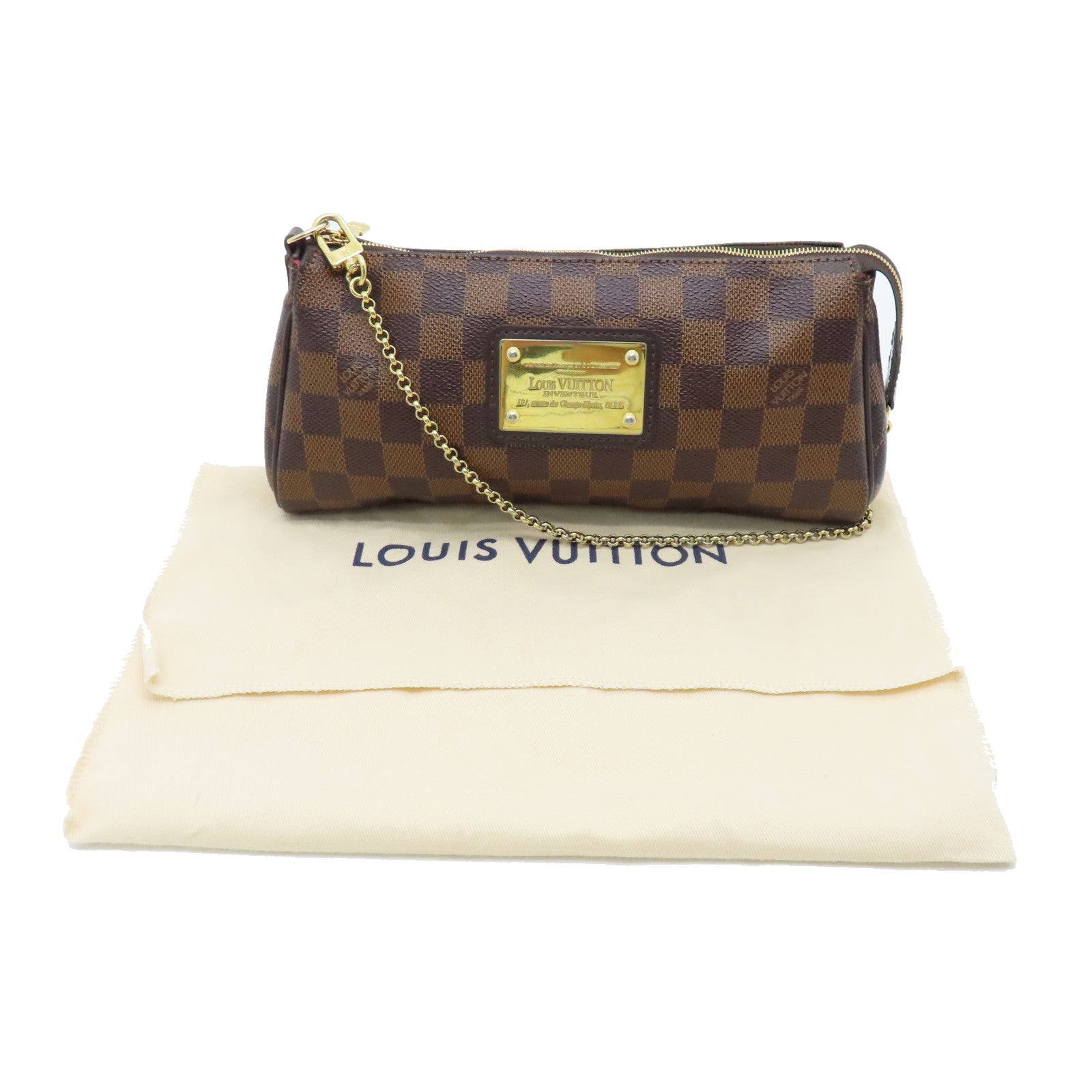 LOUIS VUITTON Damier Eva Gold Buckle Chain Shoulder Bag Brown