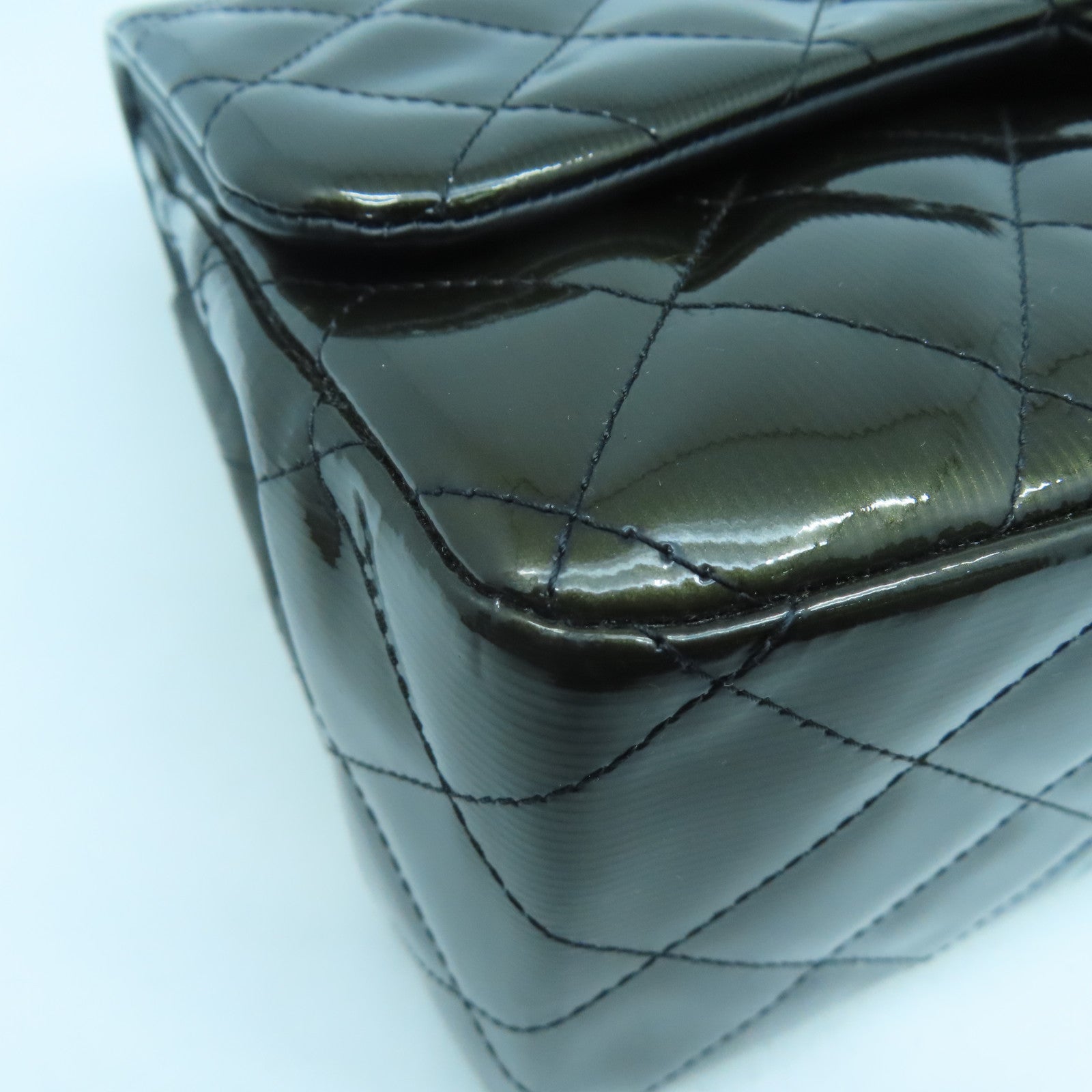 CHANEL 漆皮l皮革Chain Shoulder Bag銀扣鏈帶肩背袋綠色