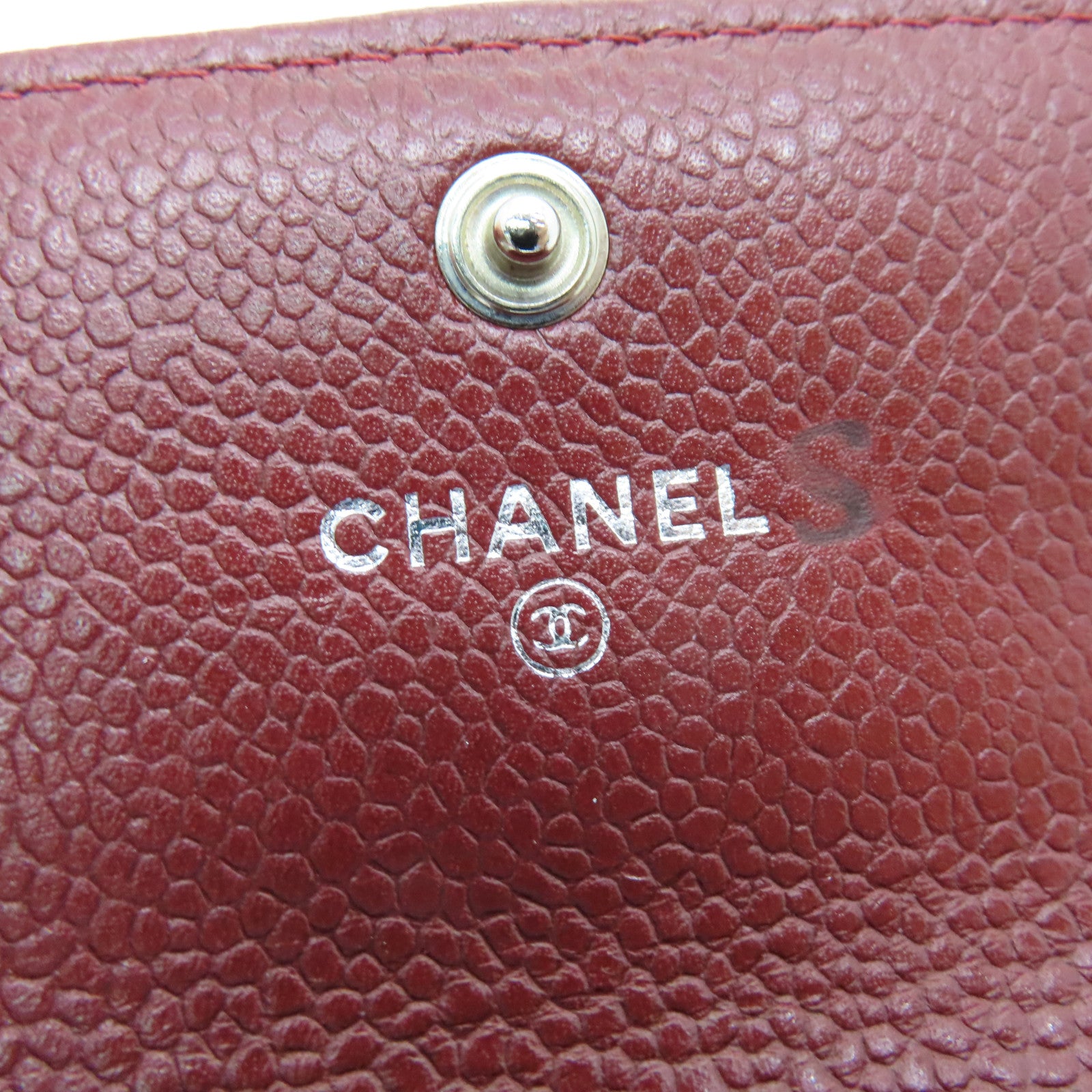 CHANEL 菱格Caviar皮革Card Case銀扣卡片套紅色