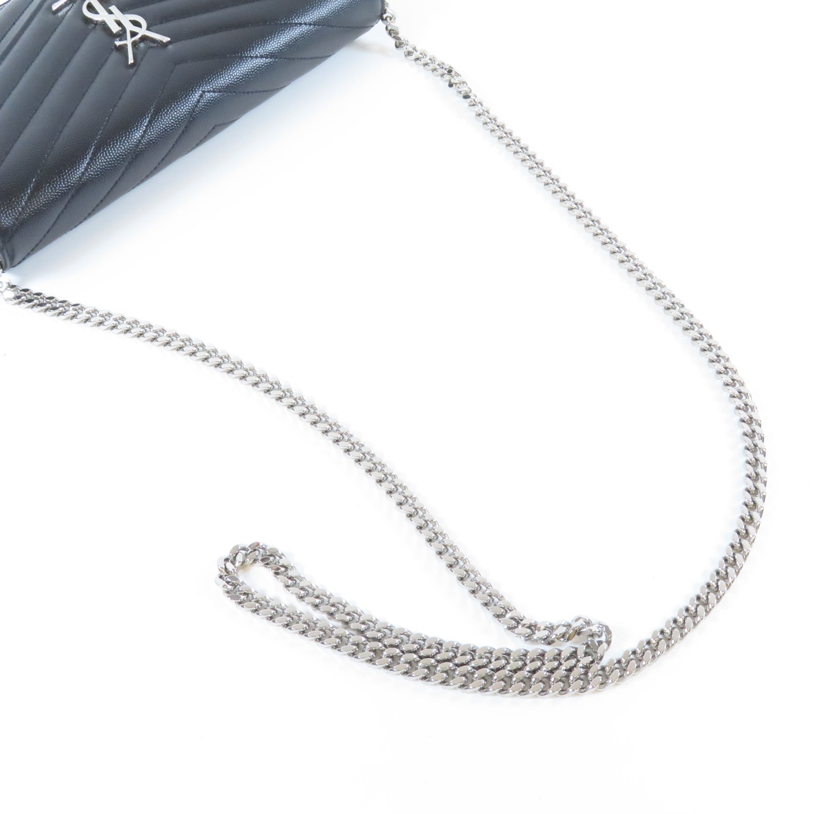 SAINT LAURENT 牛皮皮革Wallet On Chain銀扣鏈帶肩背袋黑色