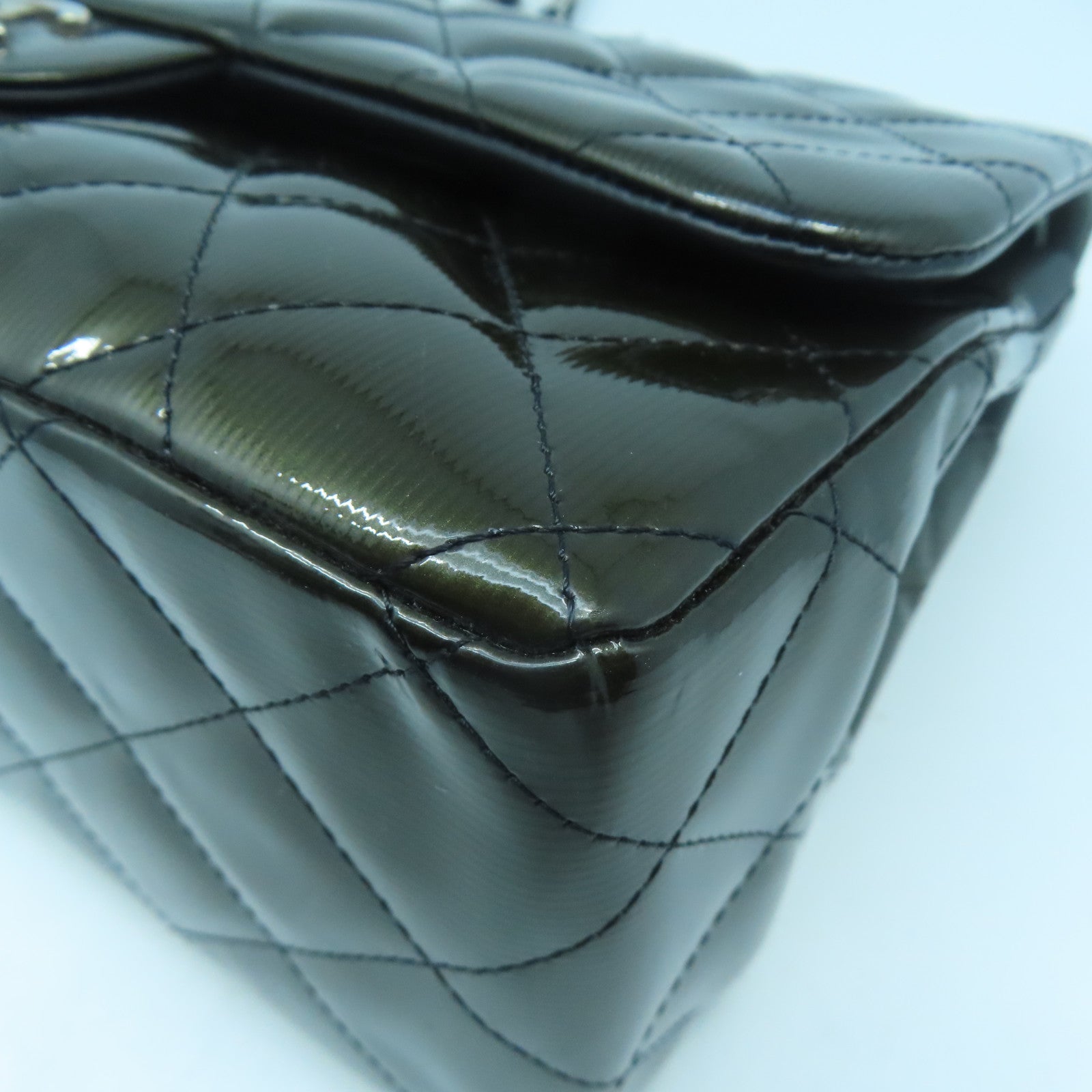 CHANEL 漆皮l皮革Chain Shoulder Bag銀扣鏈帶肩背袋綠色