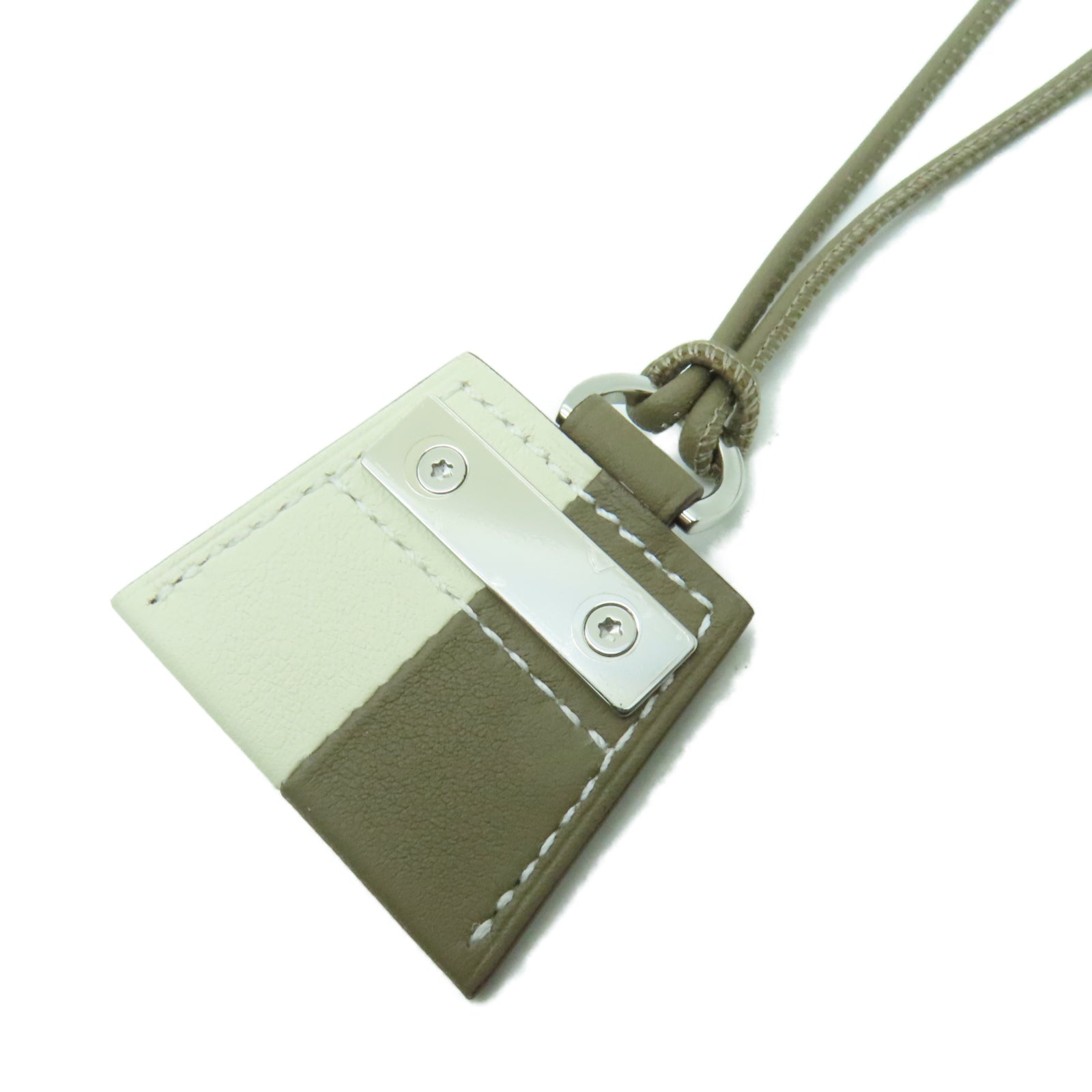 HERMES Swift皮革Necklace銀扣項鏈Etoupe大象灰色/Nata奶油白色
