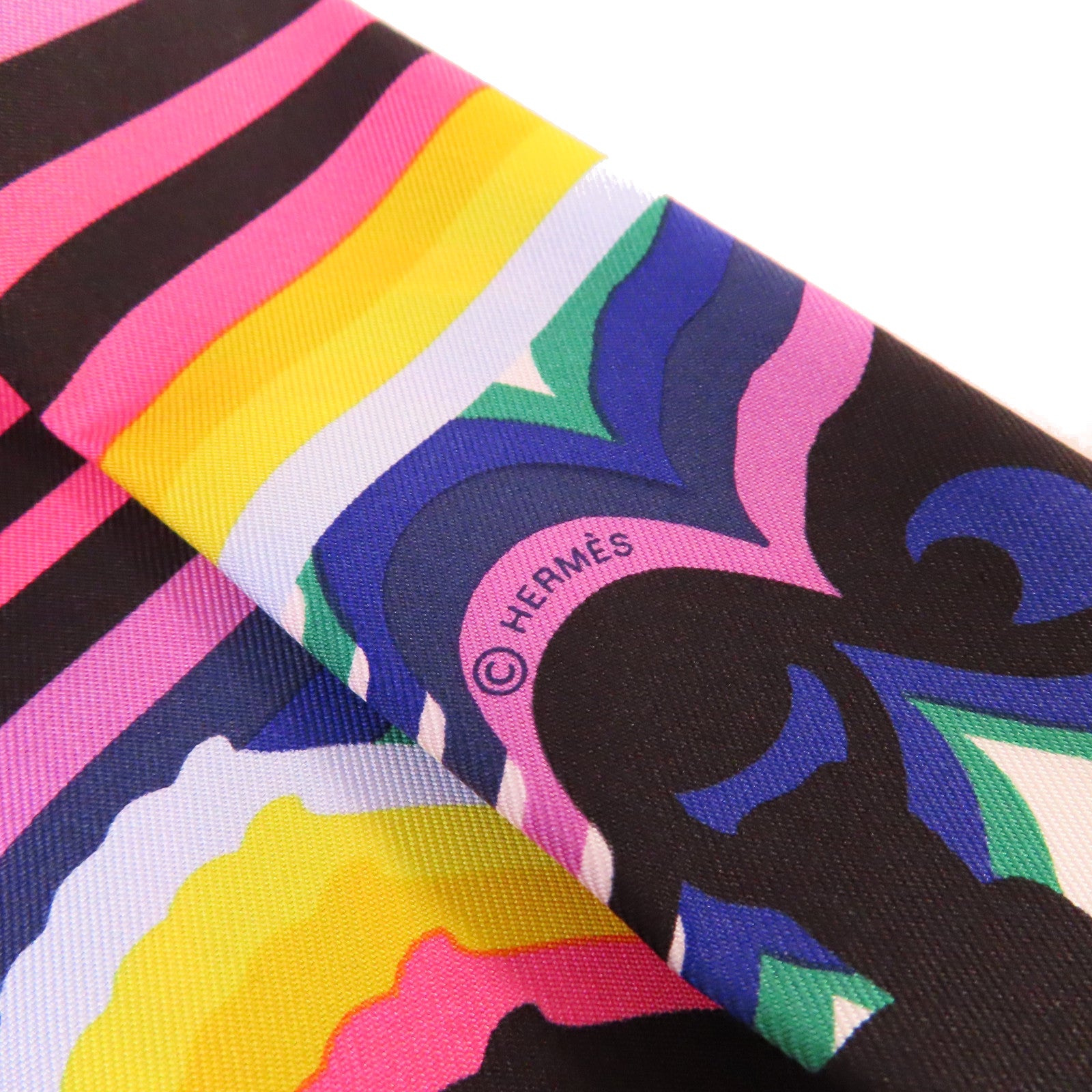 HERMES 絲質Twilly Scarf絲巾黑色/彩色
