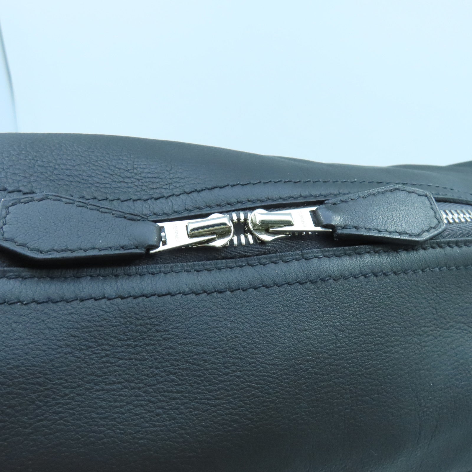 HERMES Leather Cristobal Cityslide Silver Buckle Shoulder Bag Black