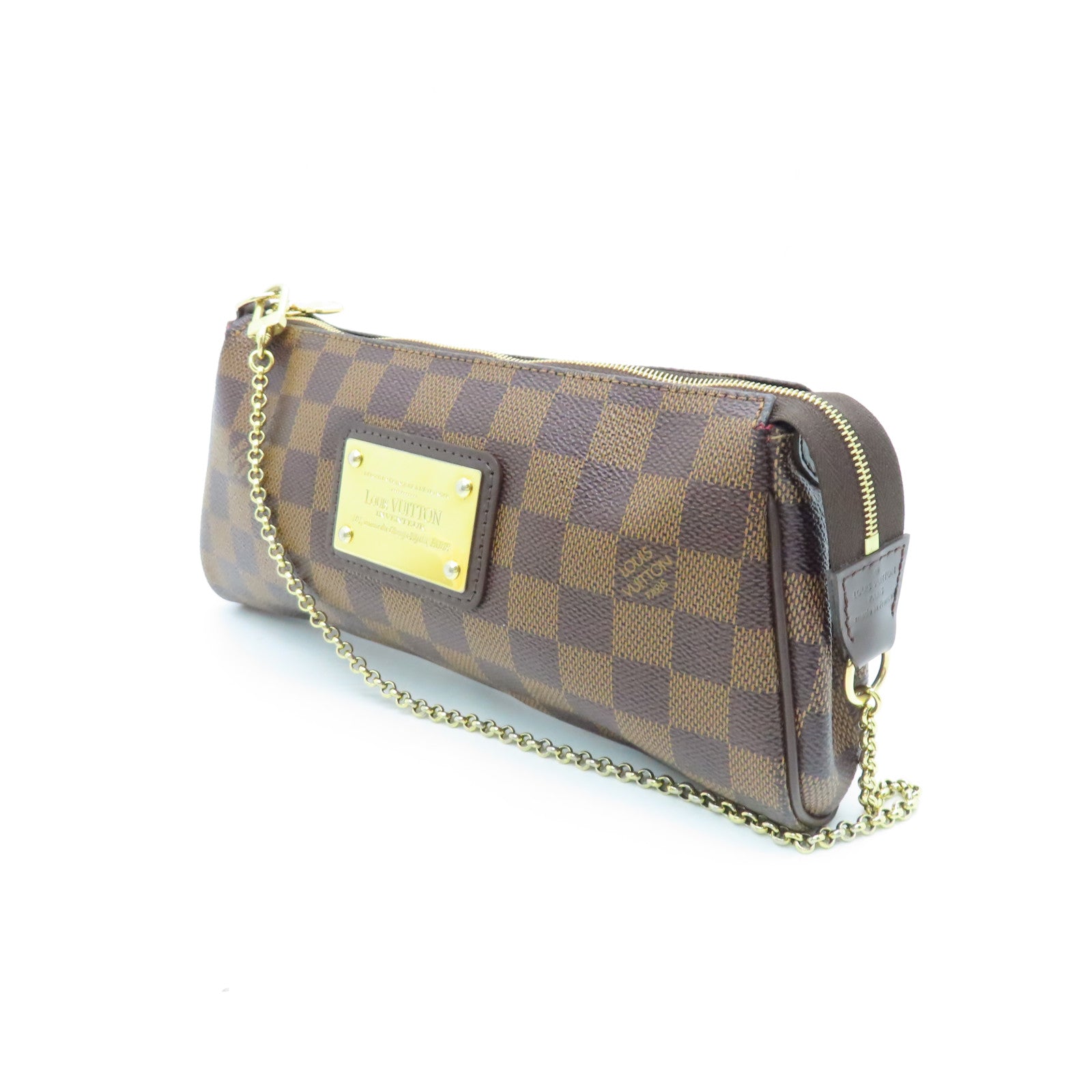 LOUIS VUITTON Damier Eva Gold Buckle Chain Shoulder Bag Brown