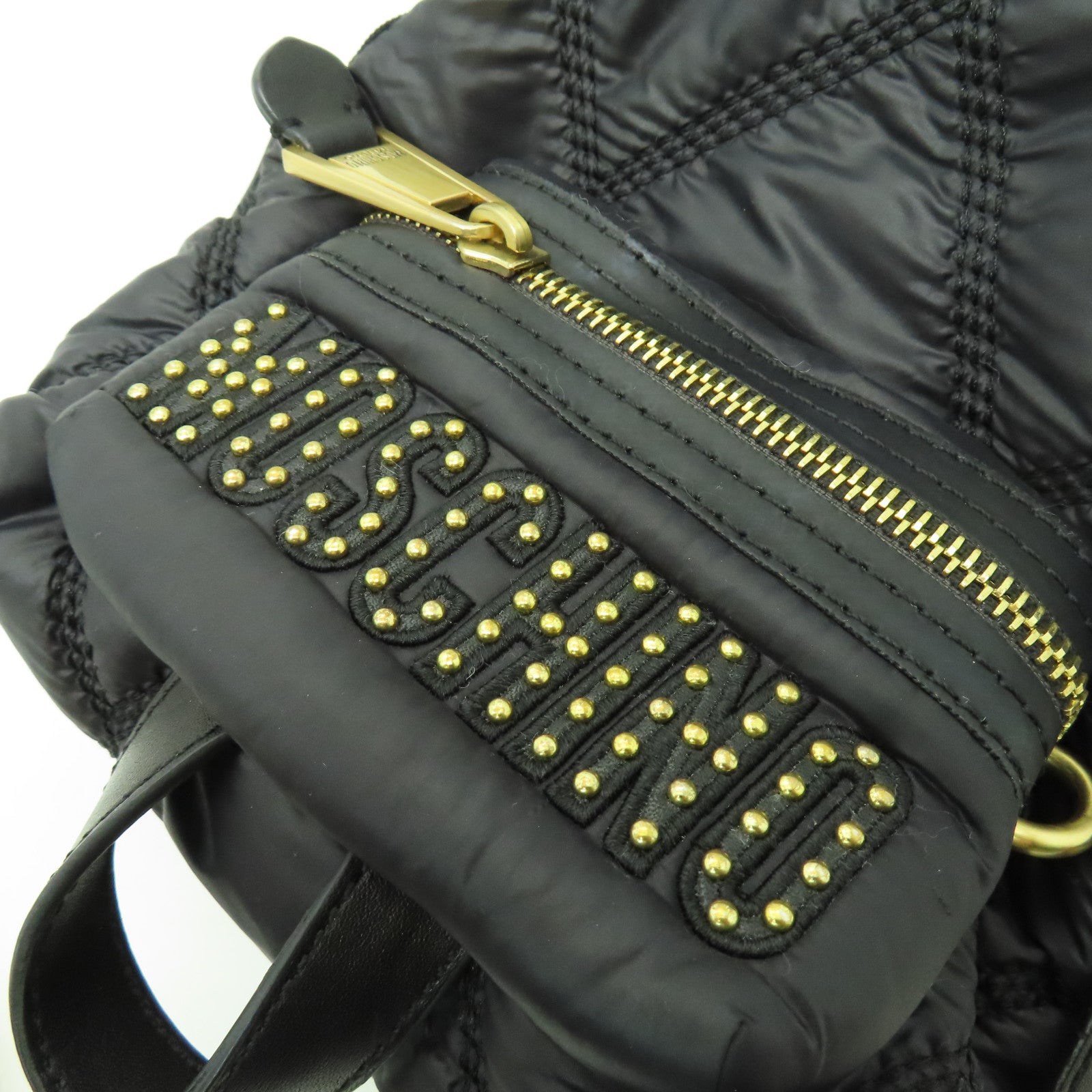 MOSCHINO 菱格尼龍Mini Backpack金扣背包黑色