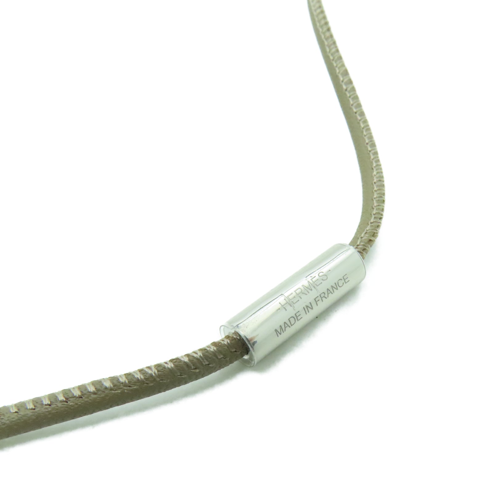 HERMES Swift皮革Necklace銀扣項鏈Etoupe大象灰色/Nata奶油白色