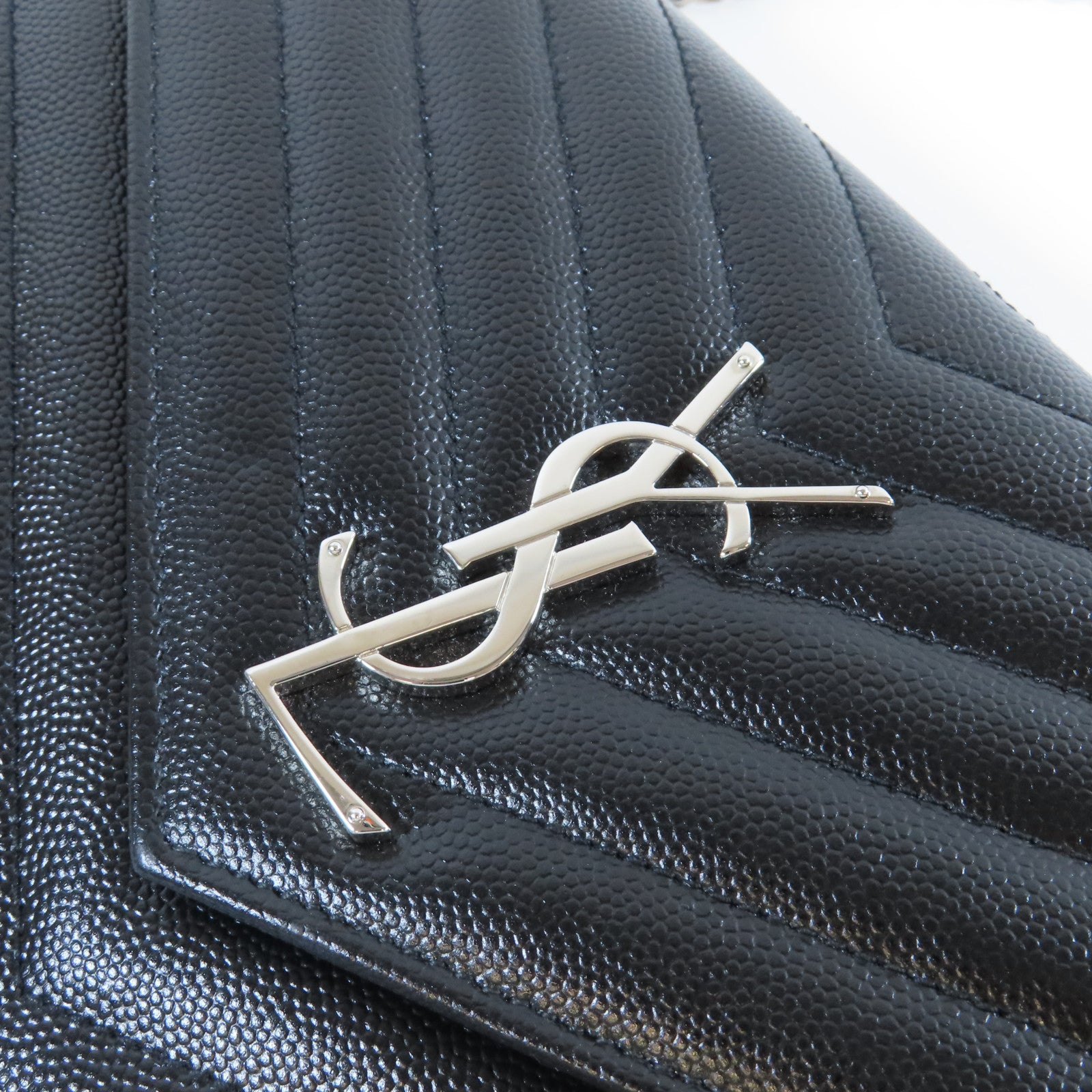 SAINT LAURENT 牛皮皮革Wallet On Chain銀扣鏈帶肩背袋黑色