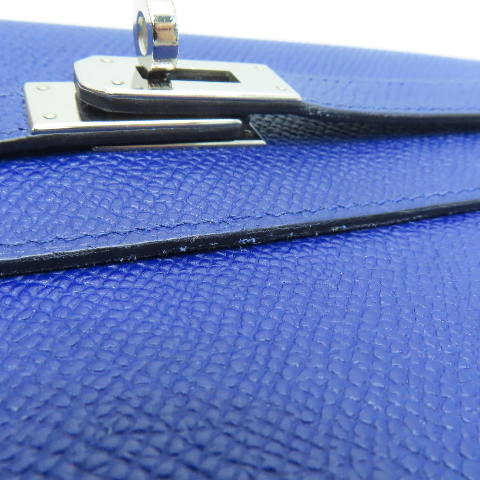 HERMES 【激減優惠】Epsom皮革Kelly Wallet銀扣長銀包藍色Blue Saphir