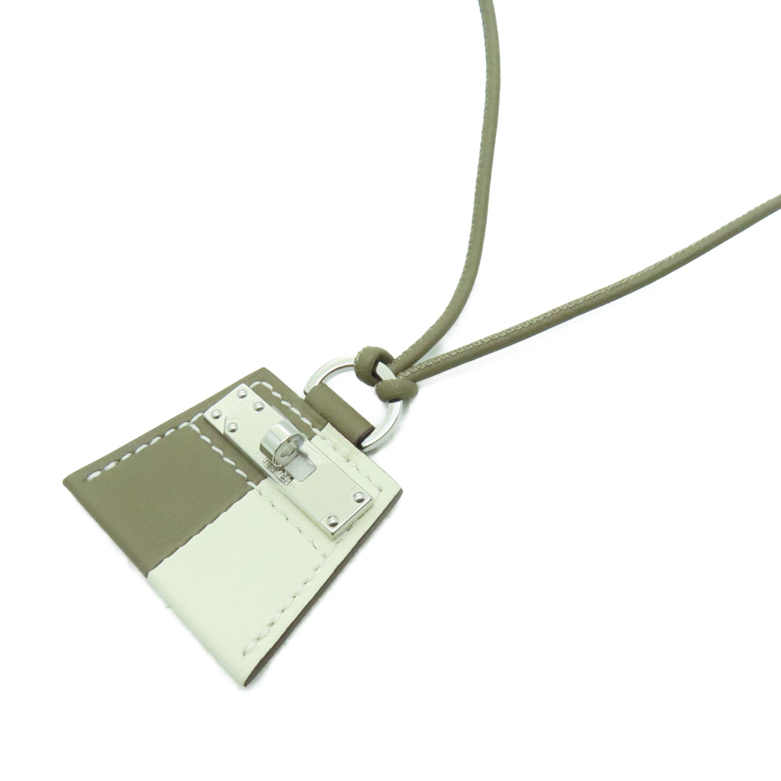 HERMES Swift皮革Necklace銀扣項鏈Etoupe大象灰色/Nata奶油白色