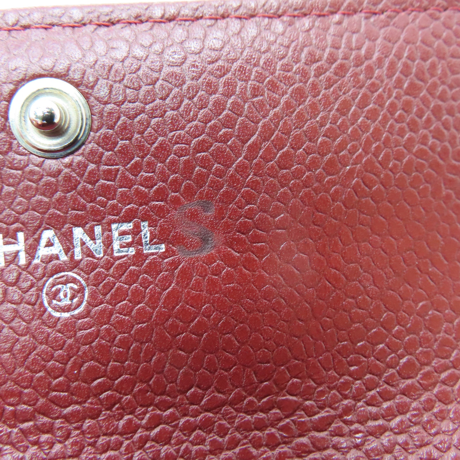 CHANEL 菱格Caviar皮革Card Case銀扣卡片套紅色