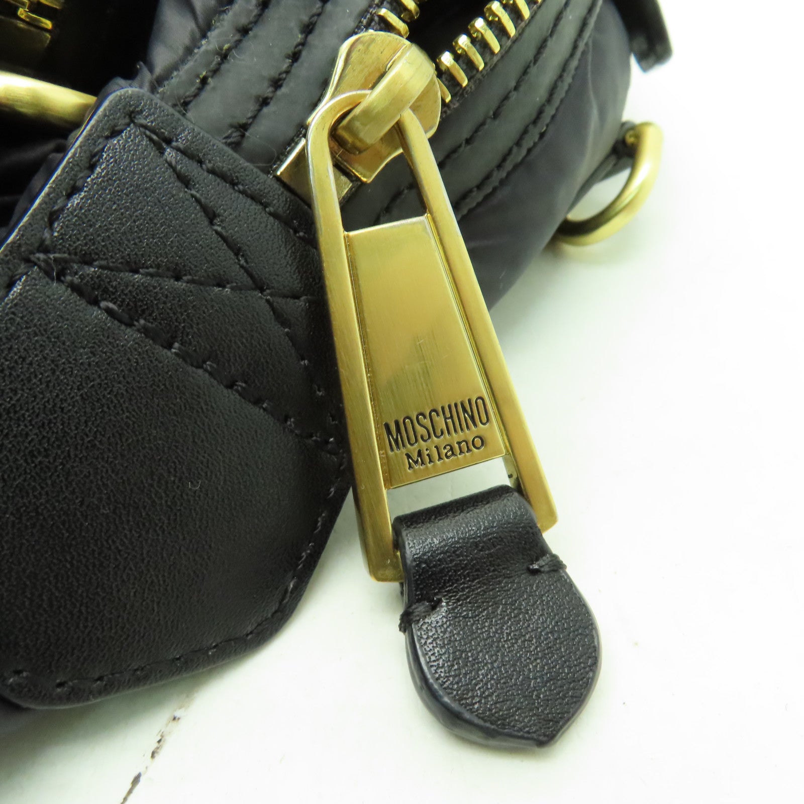 MOSCHINO 菱格尼龍Mini Backpack金扣背包黑色