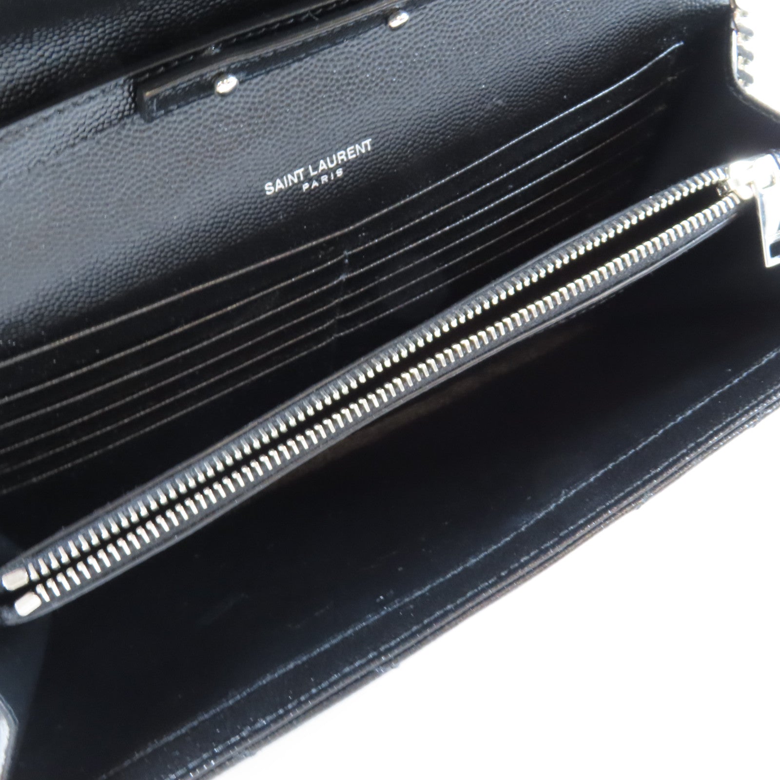 SAINT LAURENT 牛皮皮革Wallet On Chain銀扣鏈帶肩背袋黑色