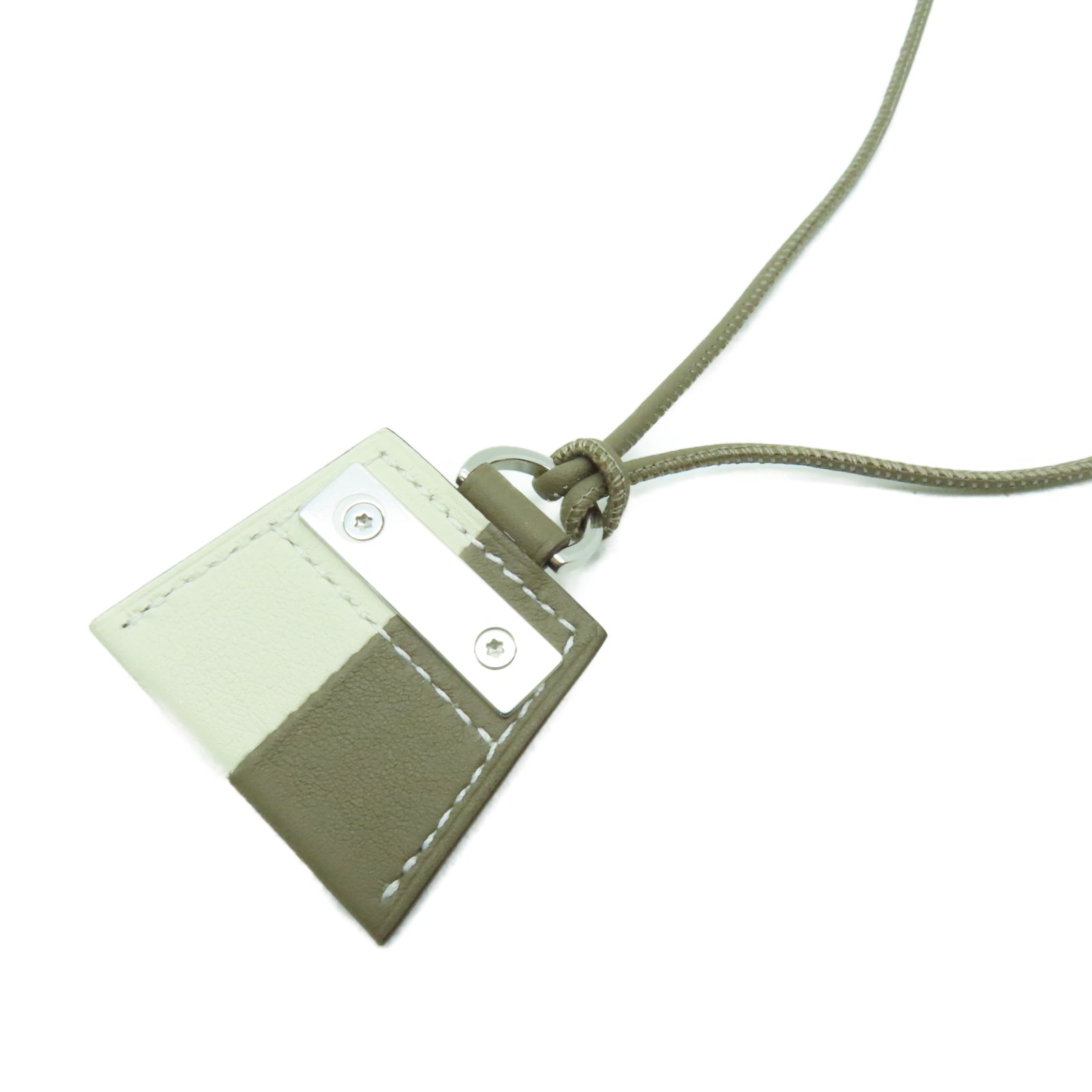 HERMES Swift皮革Necklace銀扣項鏈Etoupe大象灰色/Nata奶油白色