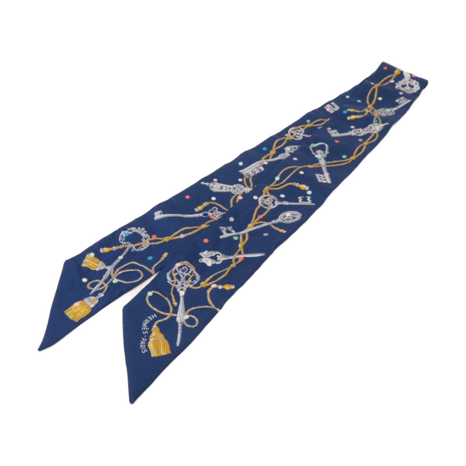 HERMES 絲質Twilly絲巾藍色