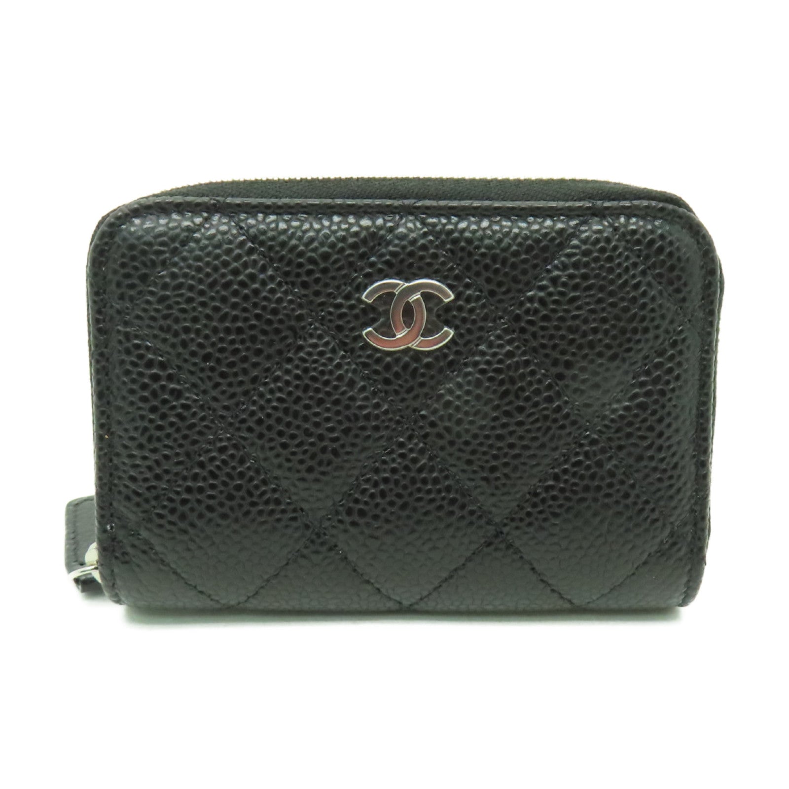 CHANEL 菱格Caviar皮革Coin Case銀扣零錢包黑色