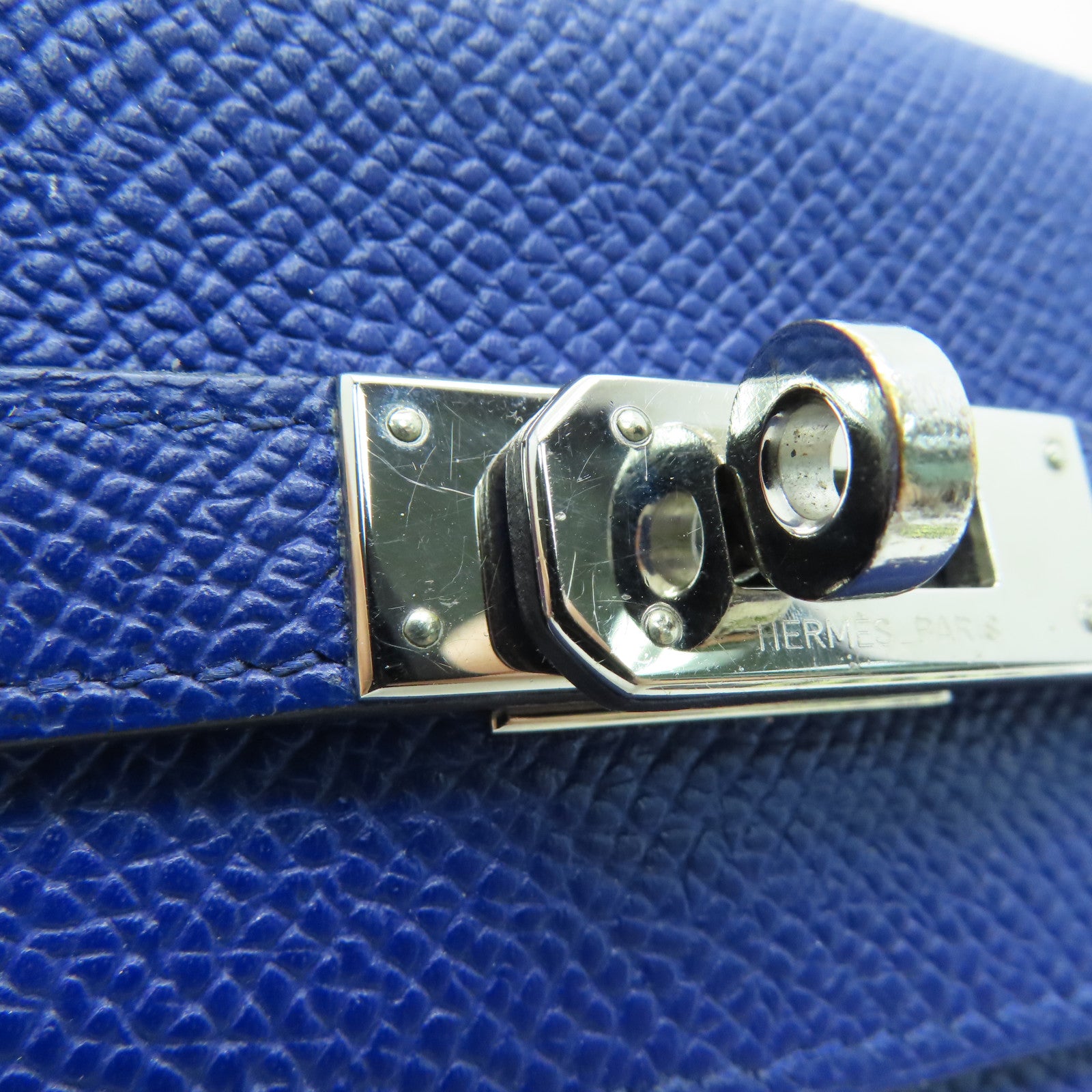 HERMES 【激減優惠】Epsom皮革Kelly Wallet銀扣長銀包藍色Blue Saphir