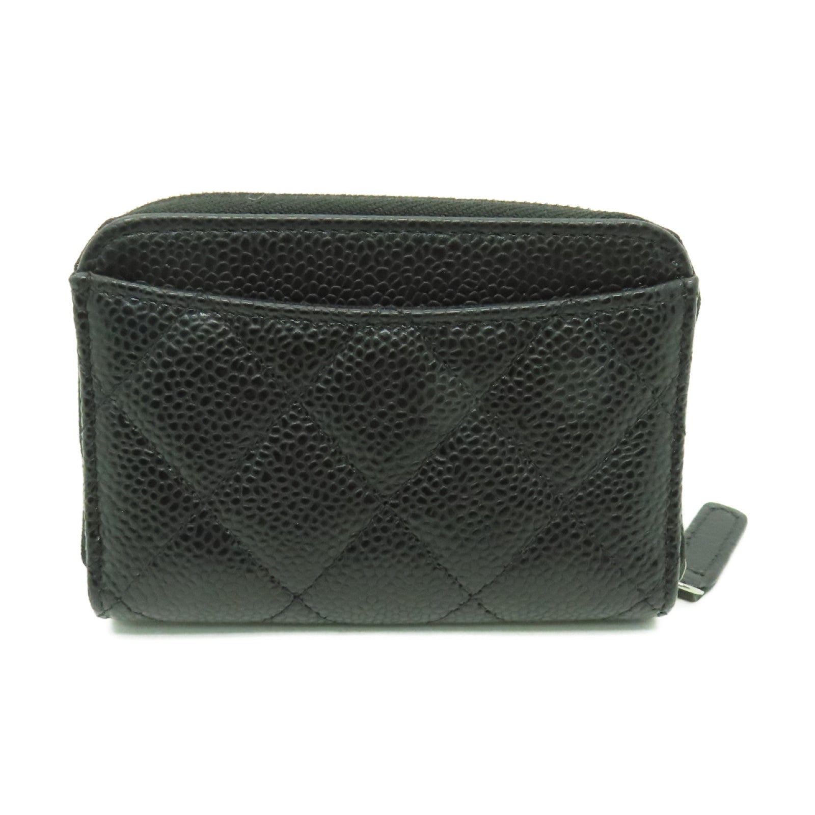 CHANEL 菱格Caviar皮革Coin Case銀扣零錢包黑色